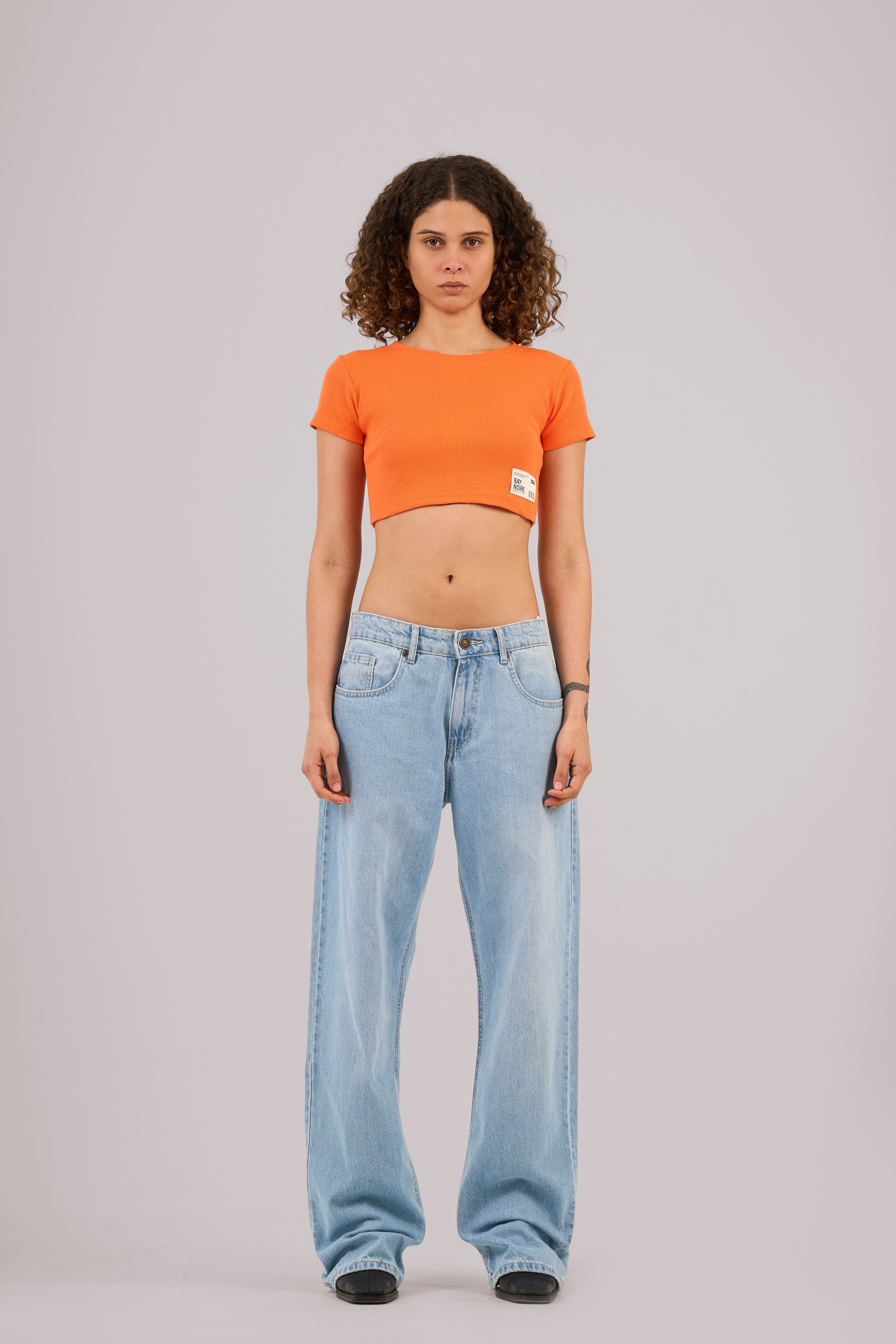 Orange Ribbed Cropped T-Shirt
