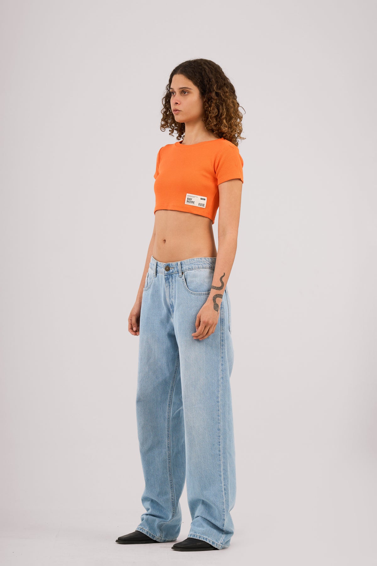 Orange Ribbed Cropped T-Shirt