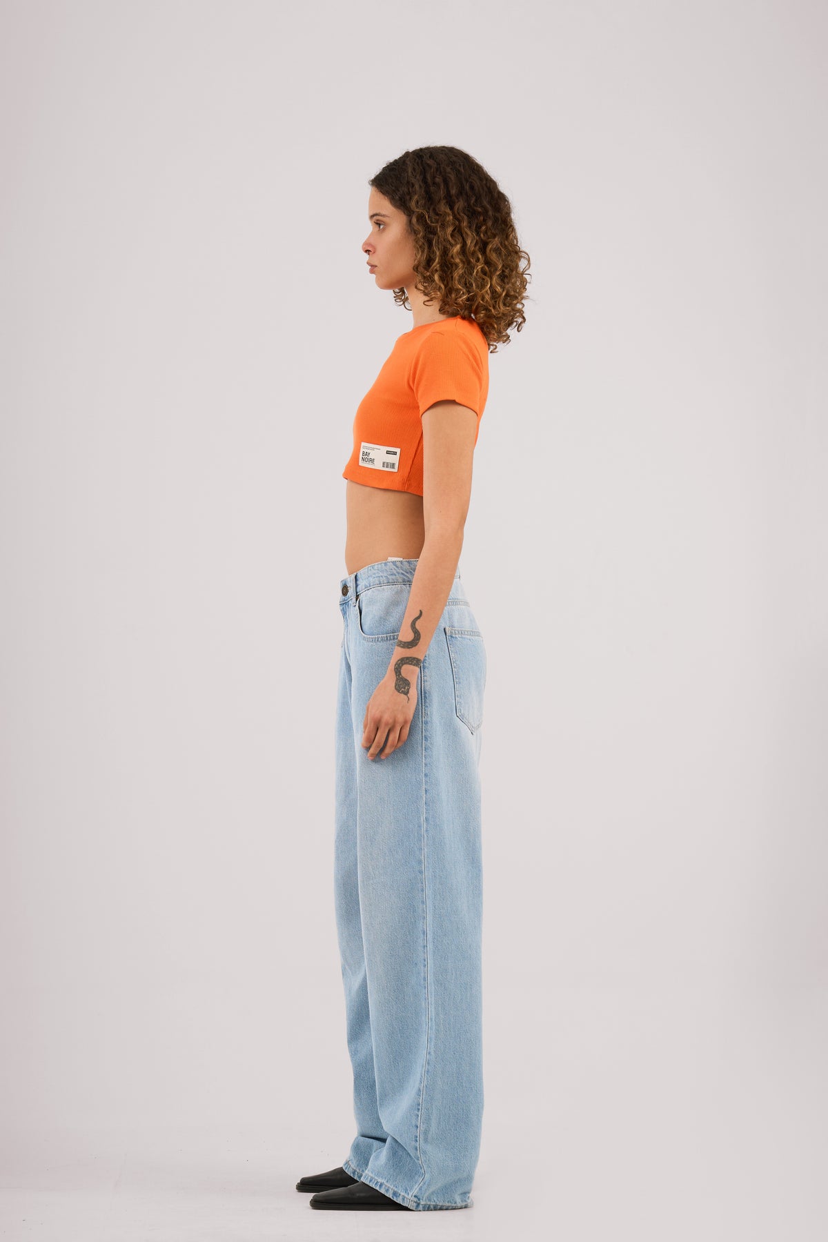 Orange Ribbed Cropped T-Shirt