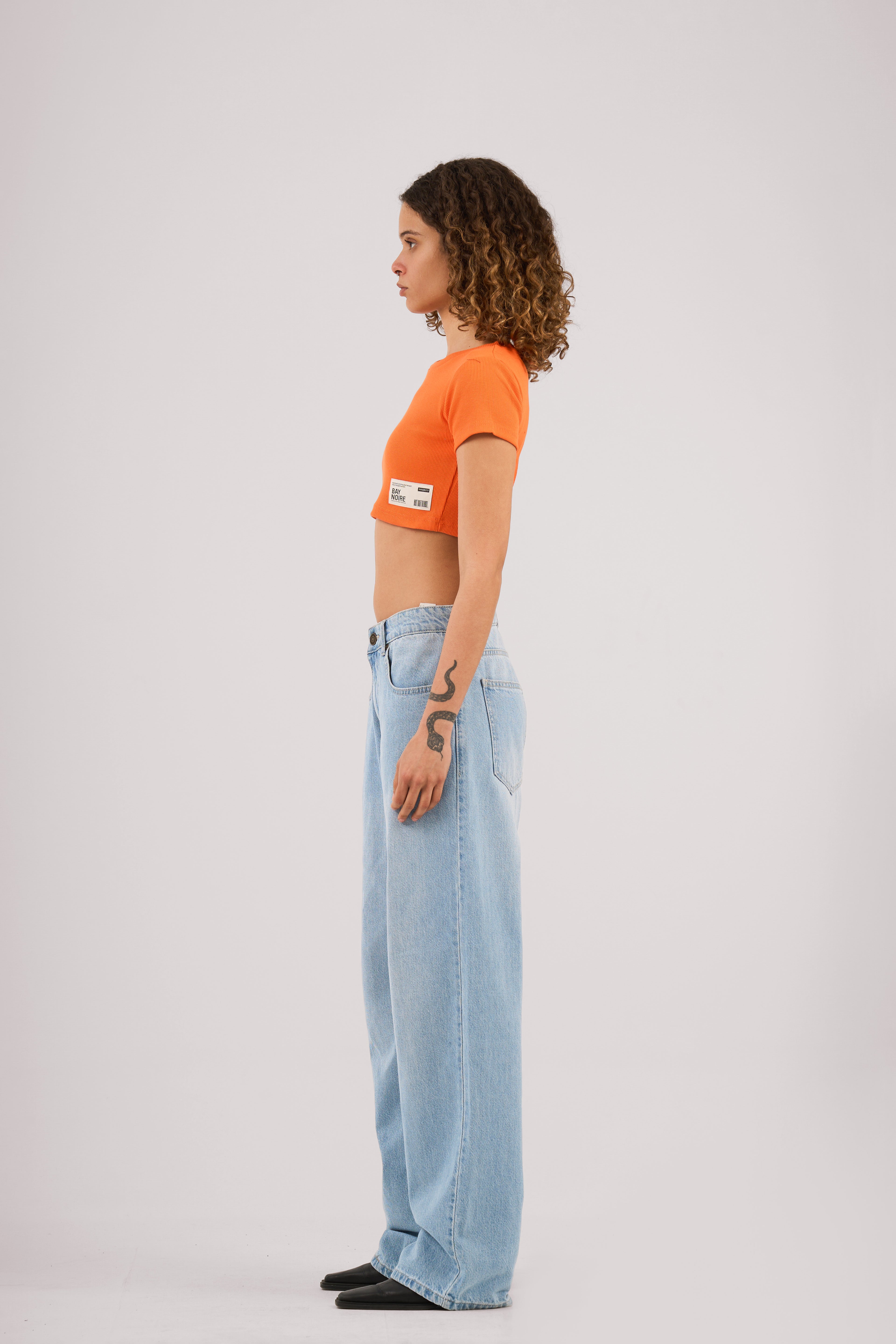 Orange Ribbed Cropped T-Shirt