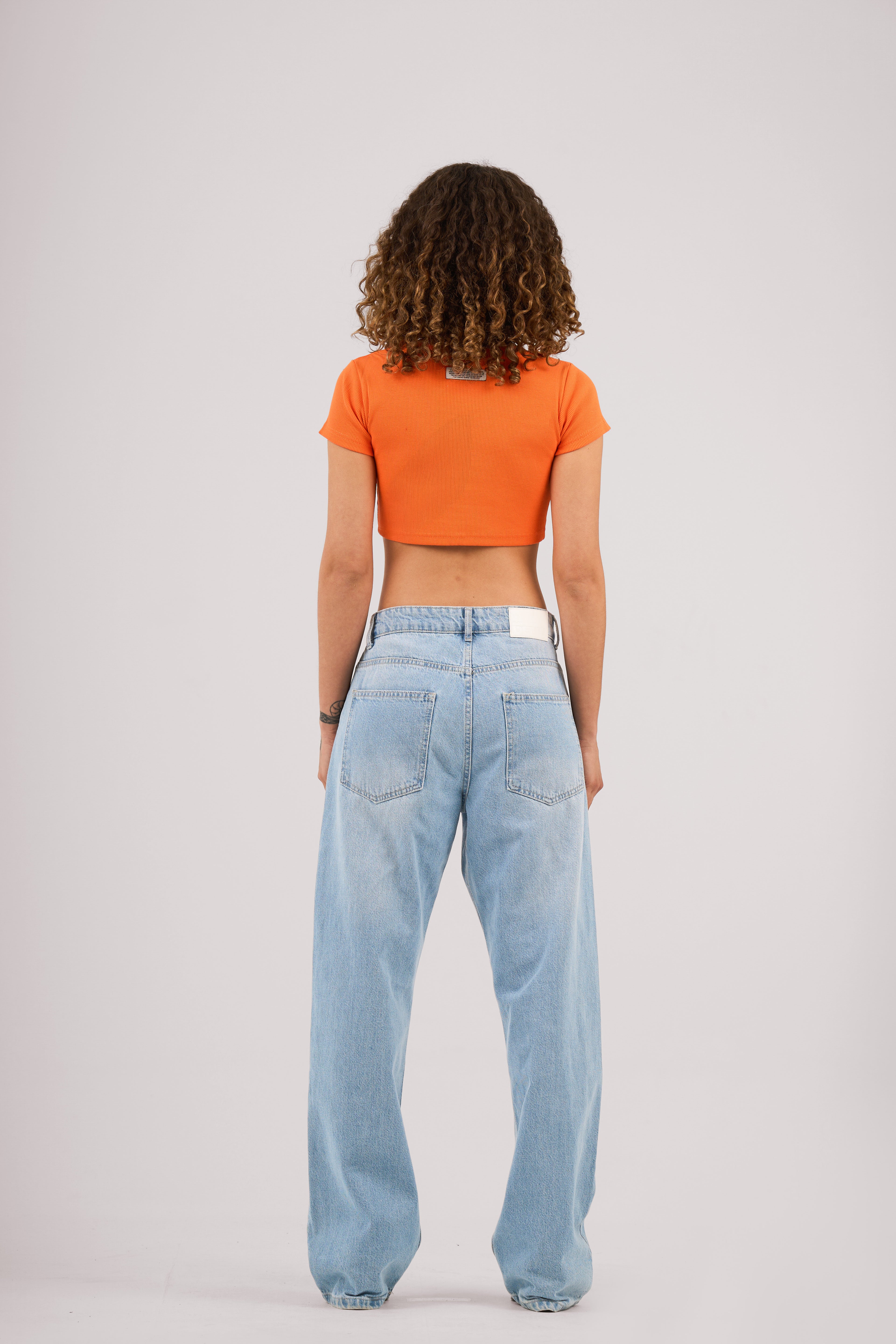 Orange Ribbed Cropped T-Shirt
