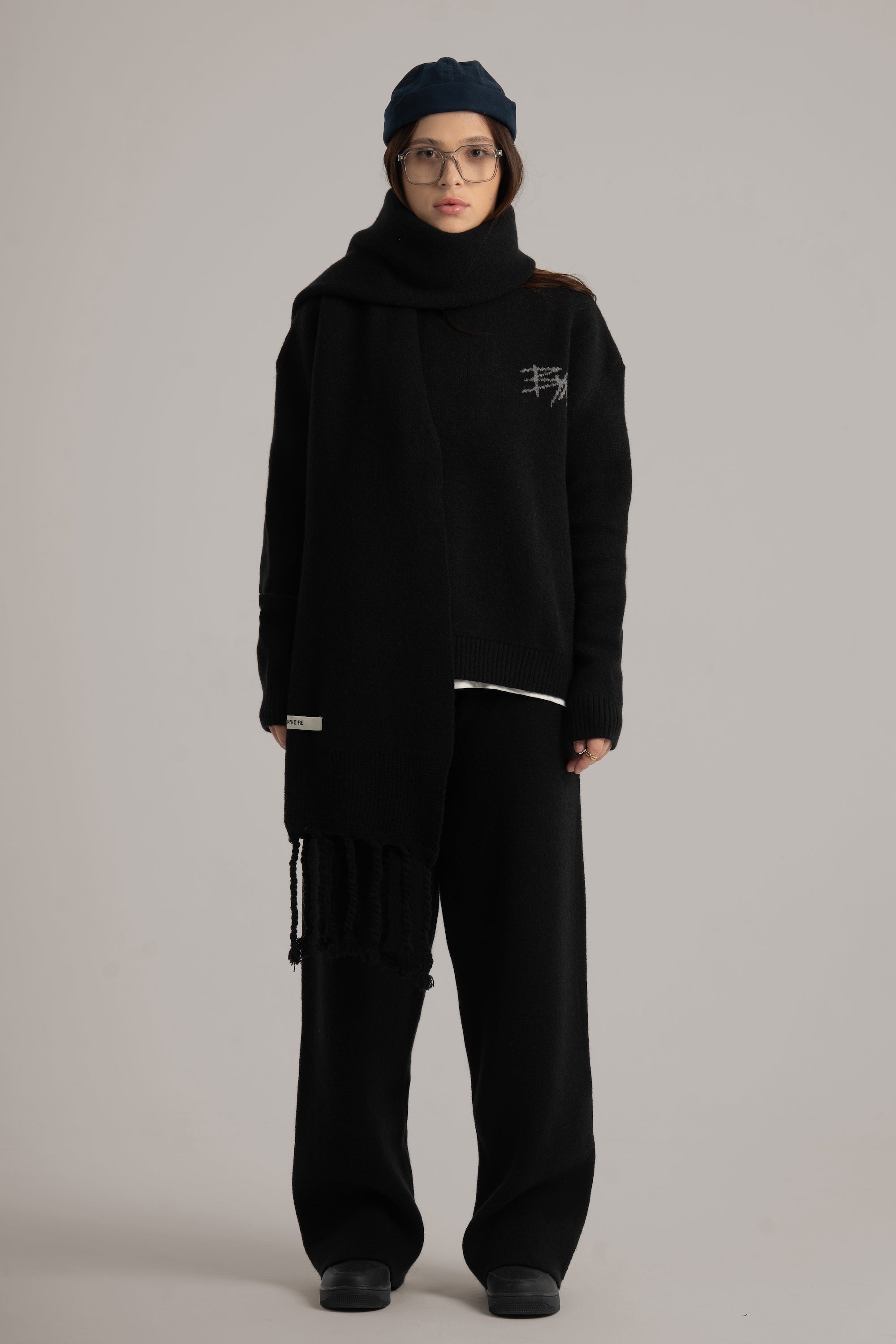 Black Braided Wide Scarf