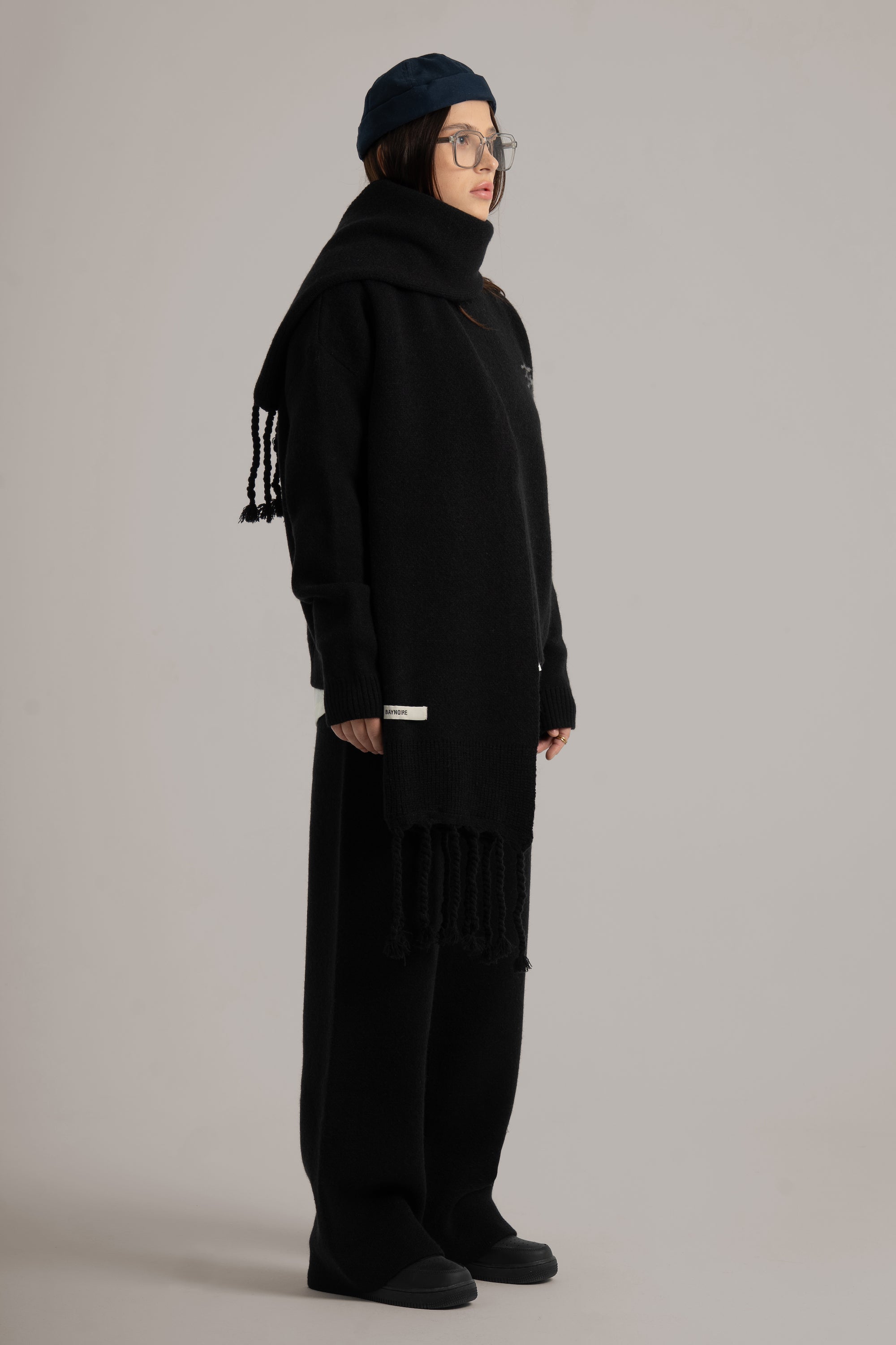 Black Braided Wide Scarf