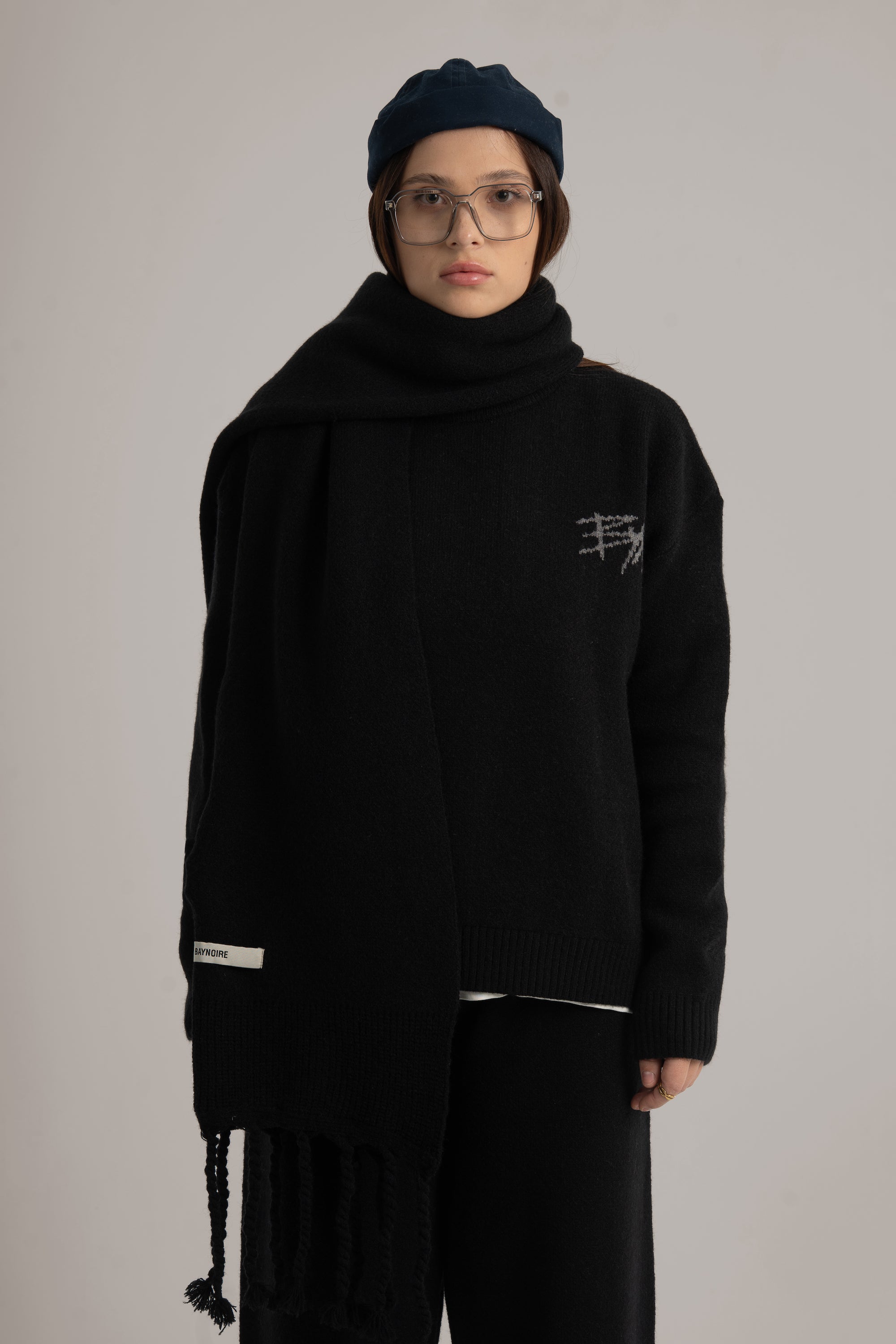 Black Braided Wide Scarf