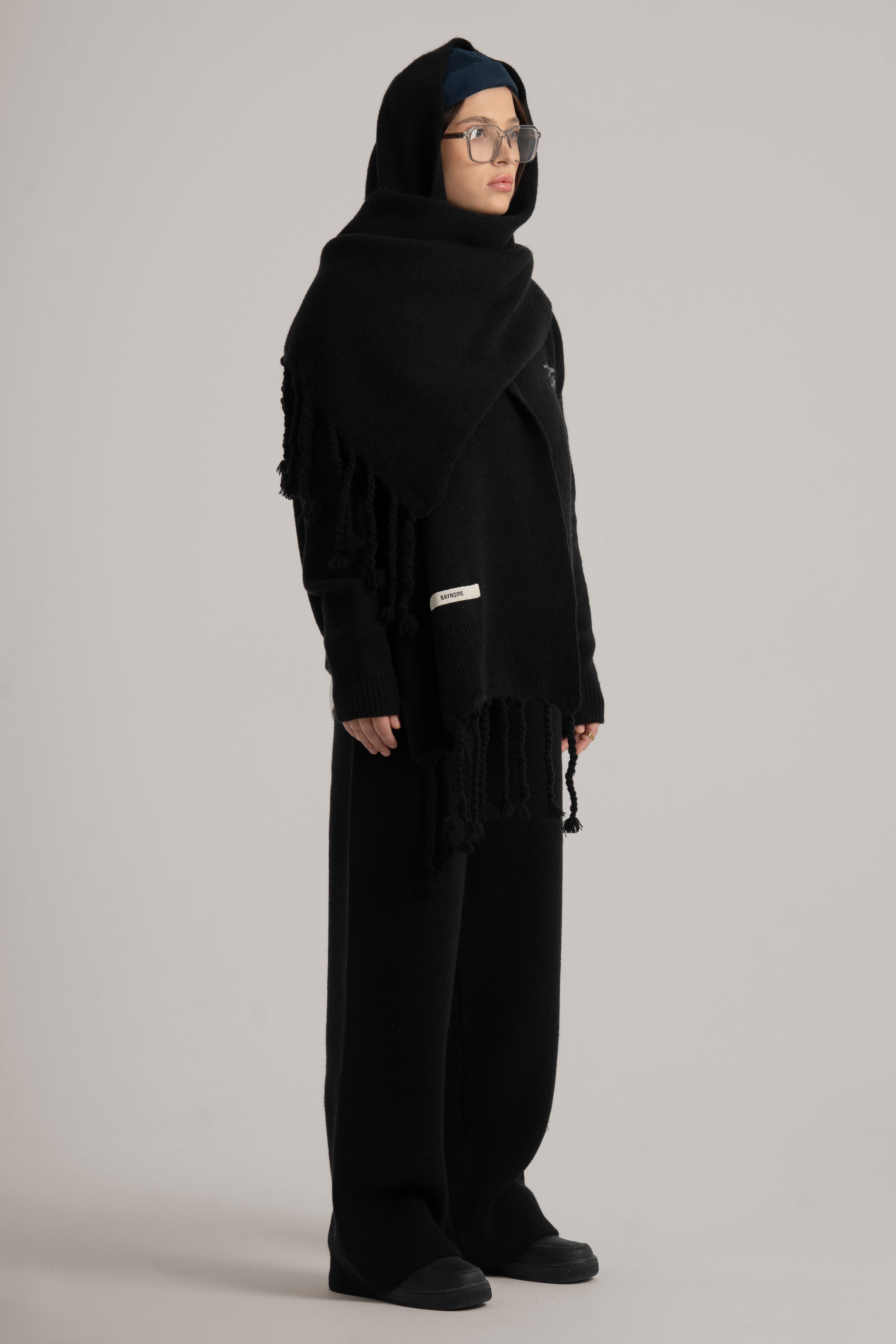 Black Braided Wide Scarf