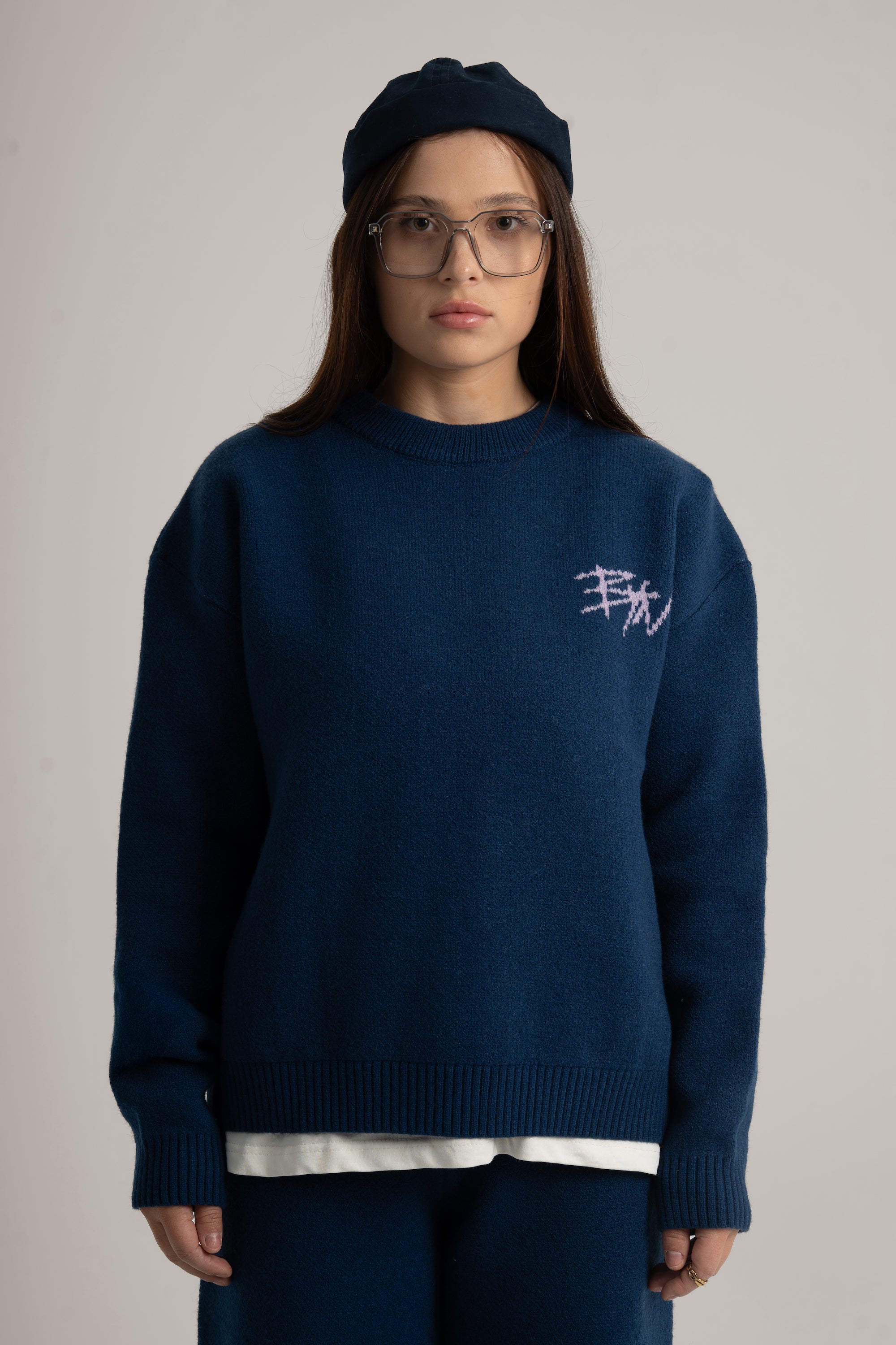 Navy Knitted BYN Emblem Sweatshirt