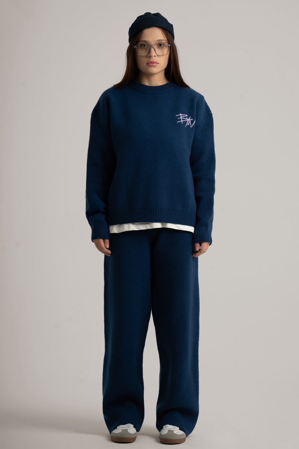 Navy Knitted BYN Emblem Pants