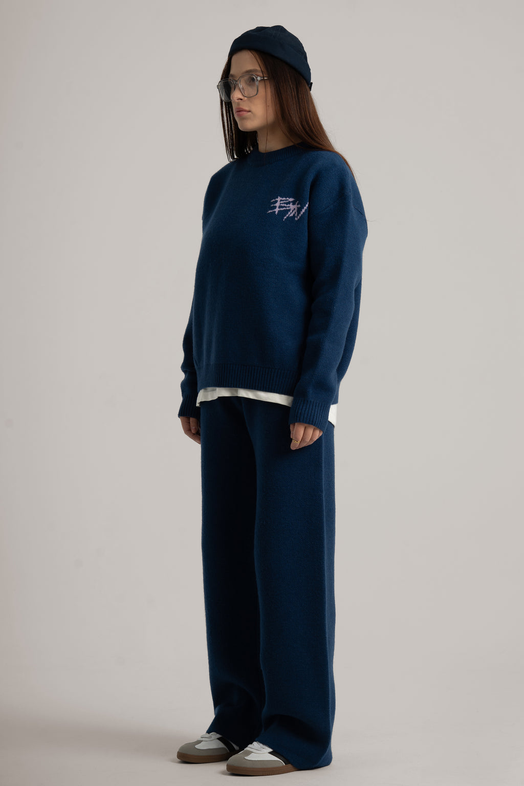Navy Knitted BYN Emblem Pants