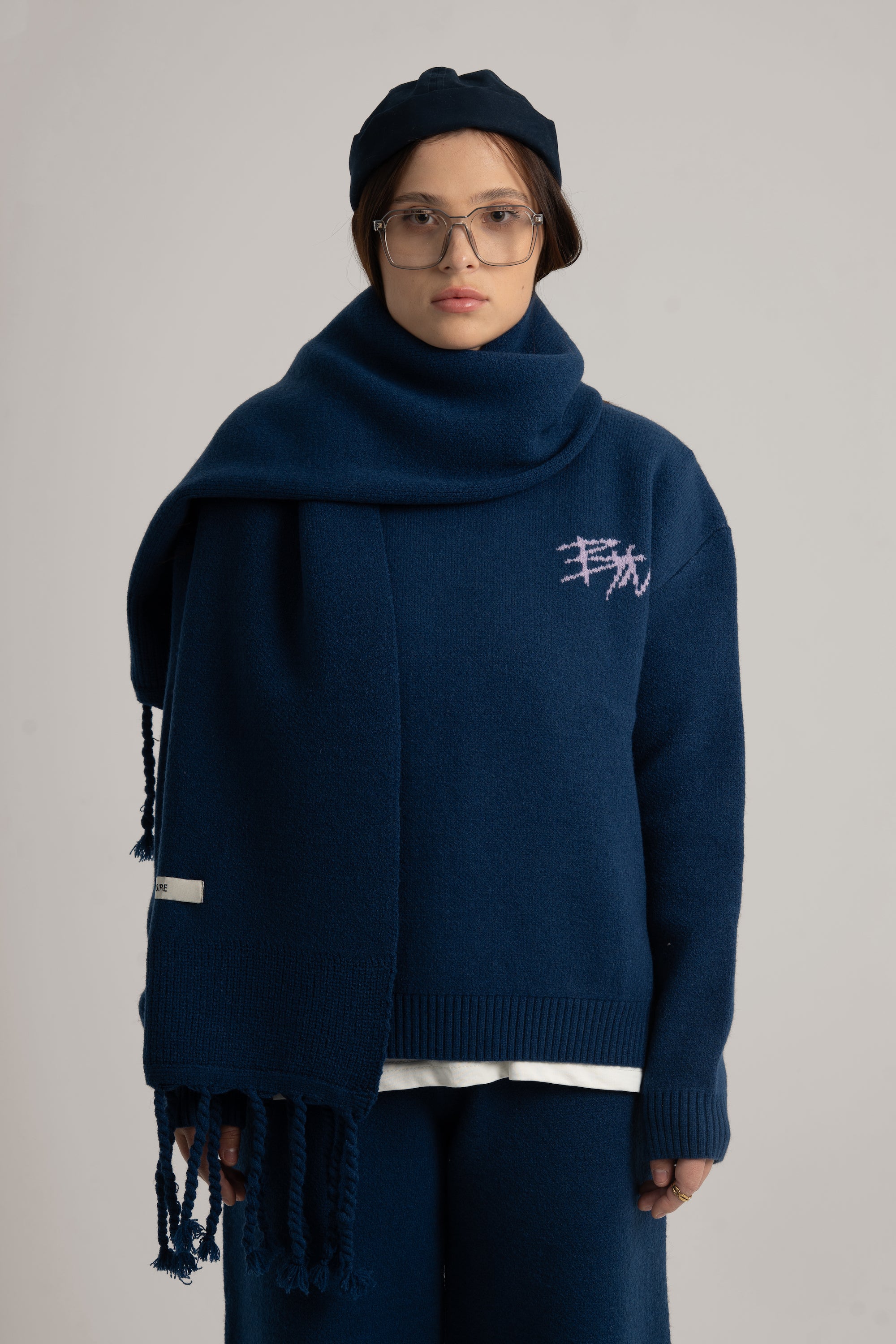 Navy Braided Wide Scarf