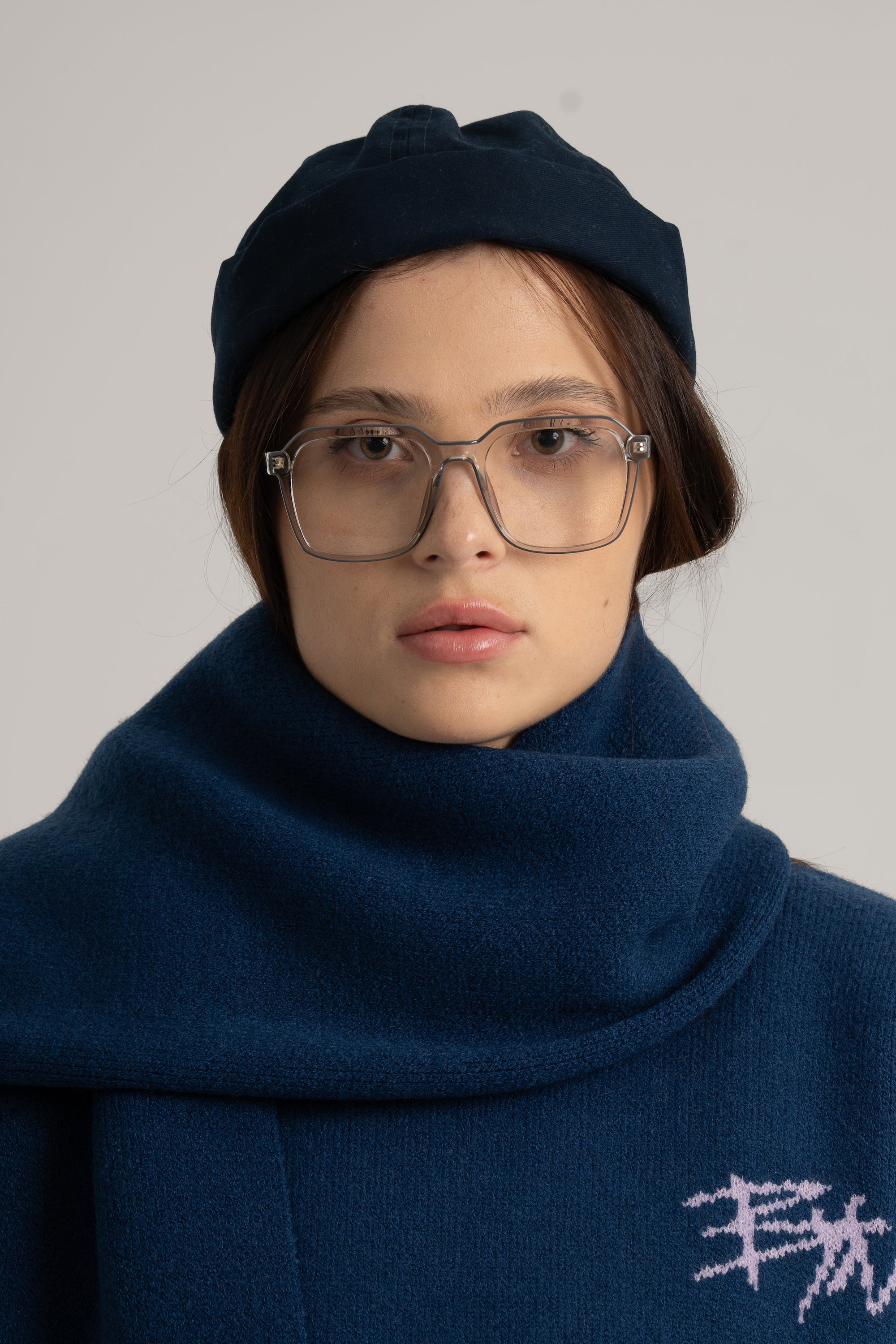 Navy Braided Wide Scarf