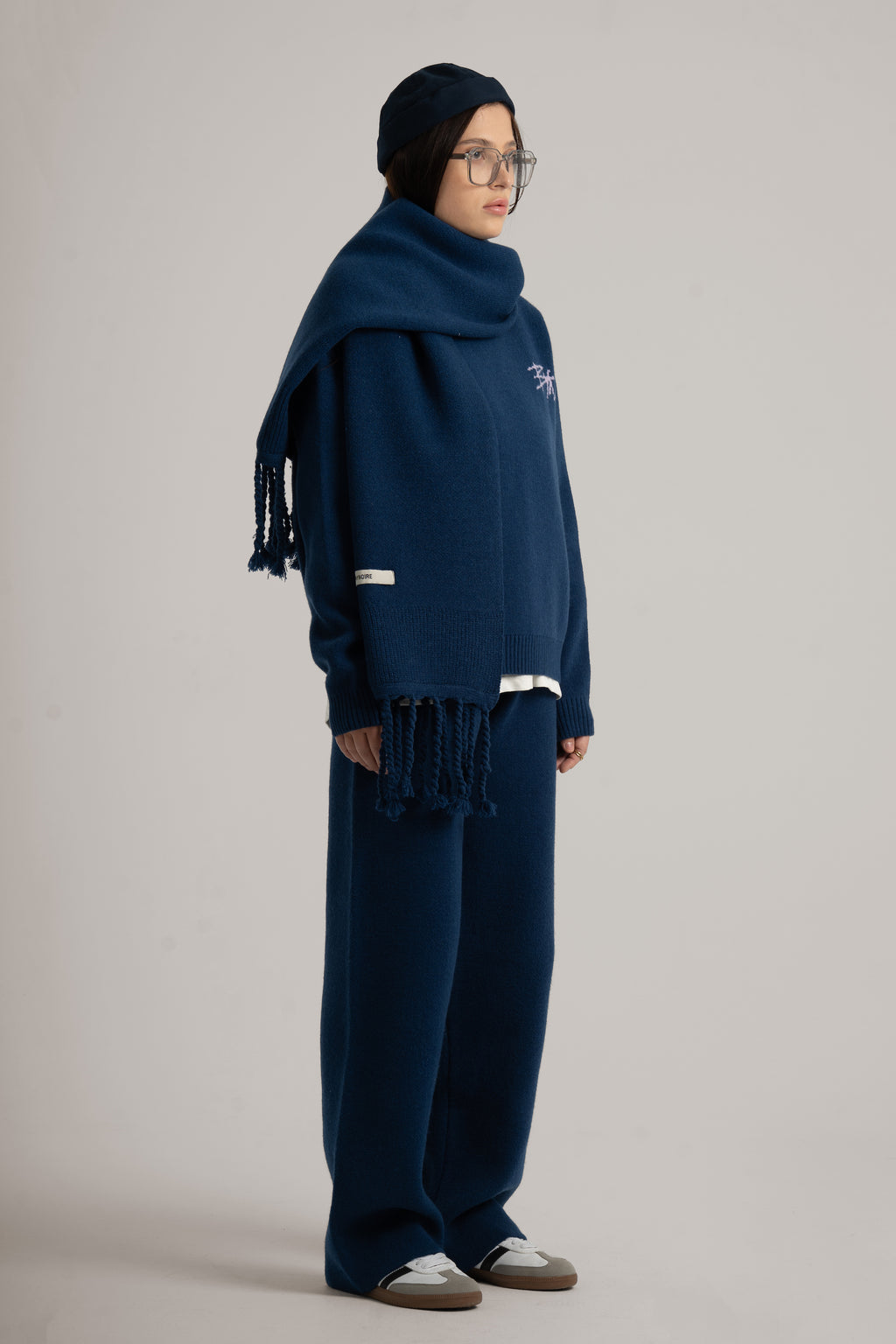 Navy Braided Wide Scarf