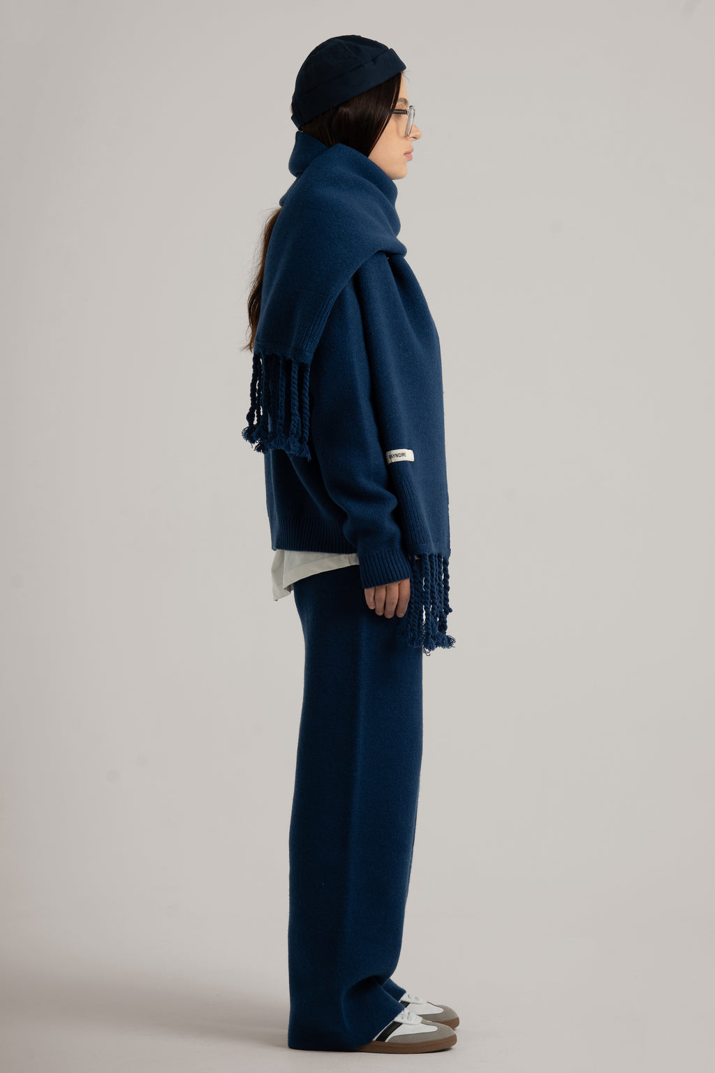 Navy Braided Wide Scarf