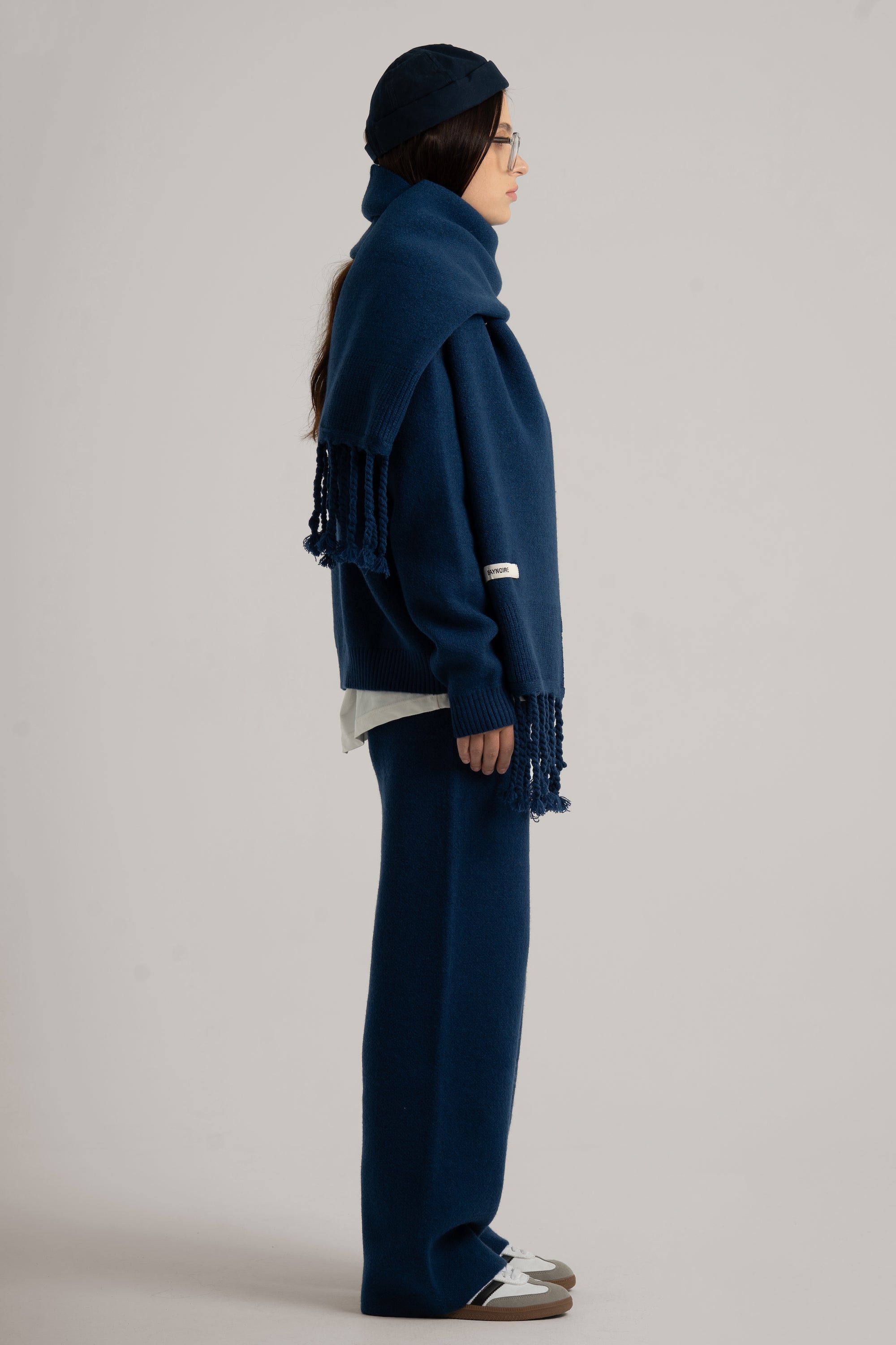 Navy Braided Wide Scarf