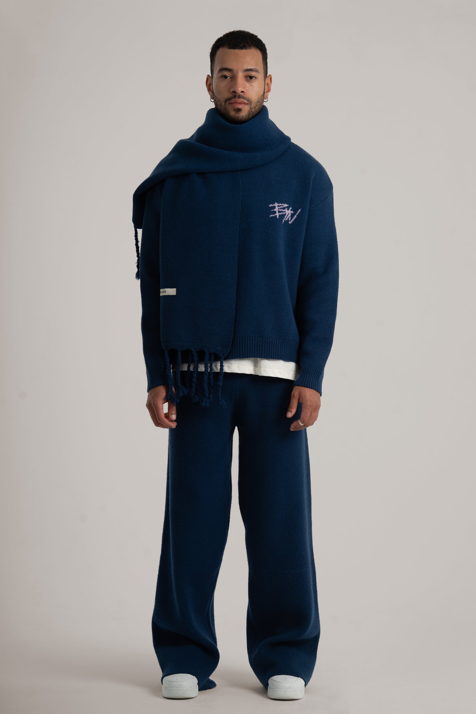 Navy Braided Wide Scarf