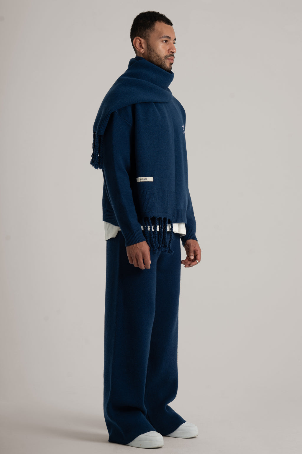 Navy Braided Wide Scarf