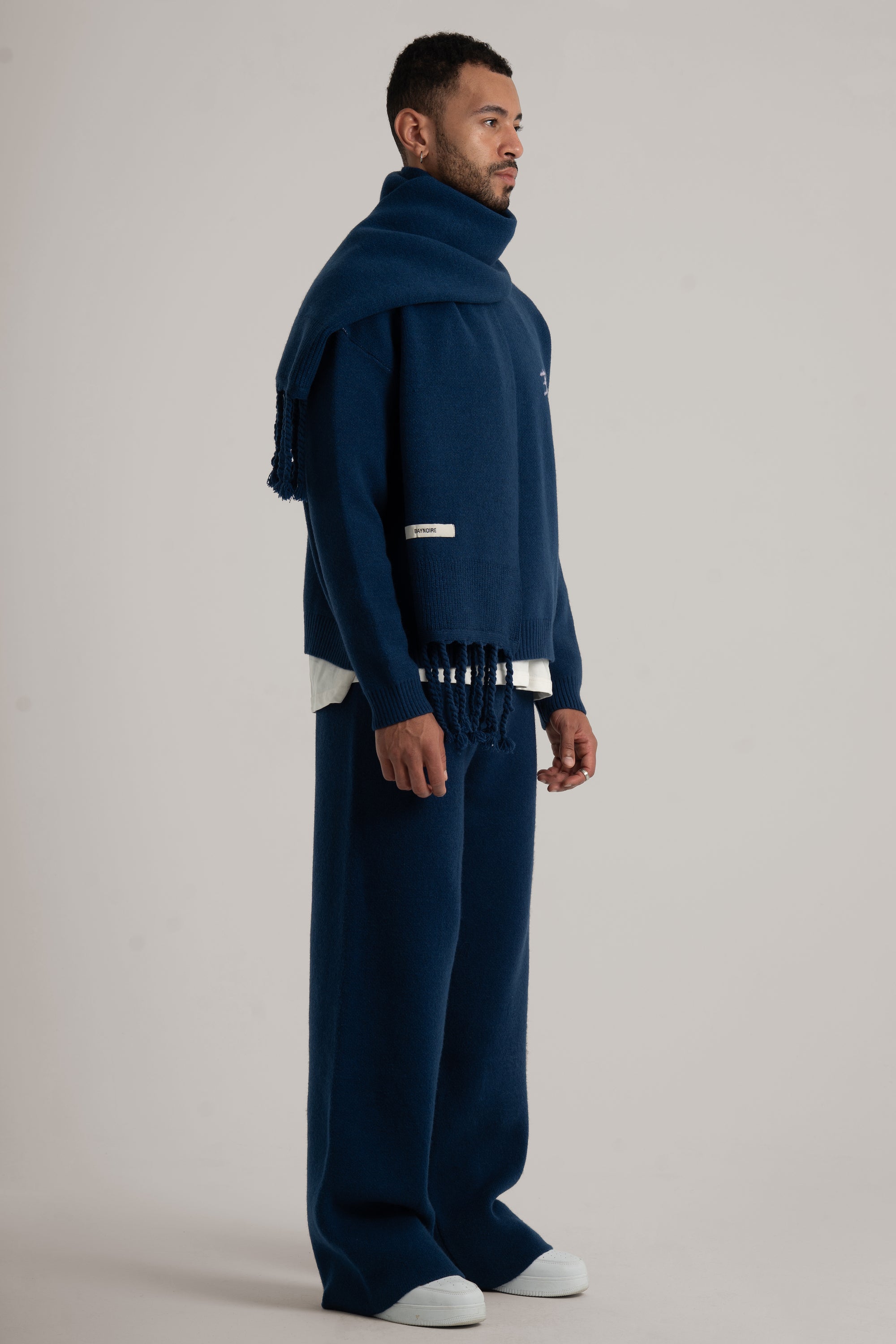 Navy Braided Wide Scarf