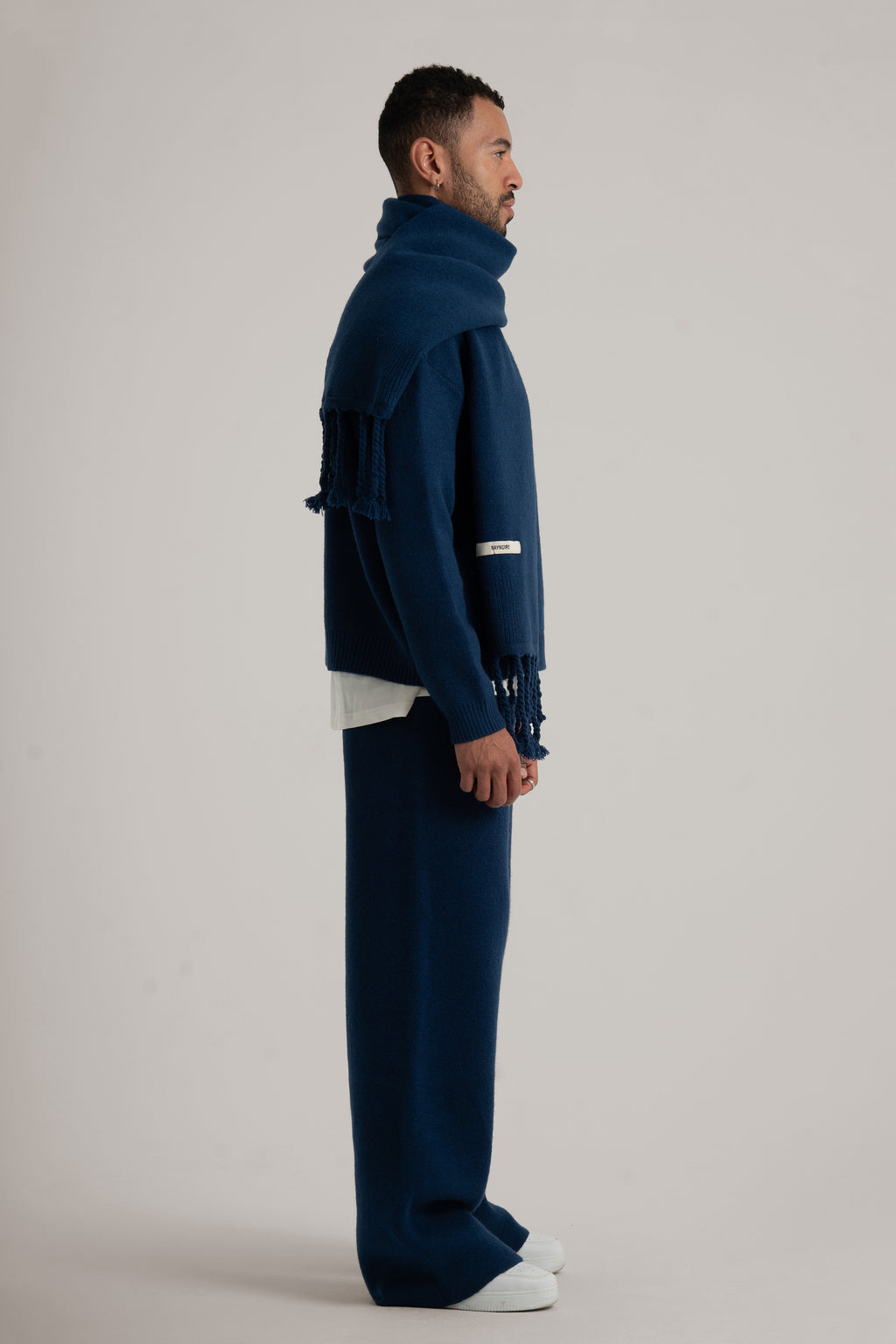 Navy Braided Wide Scarf