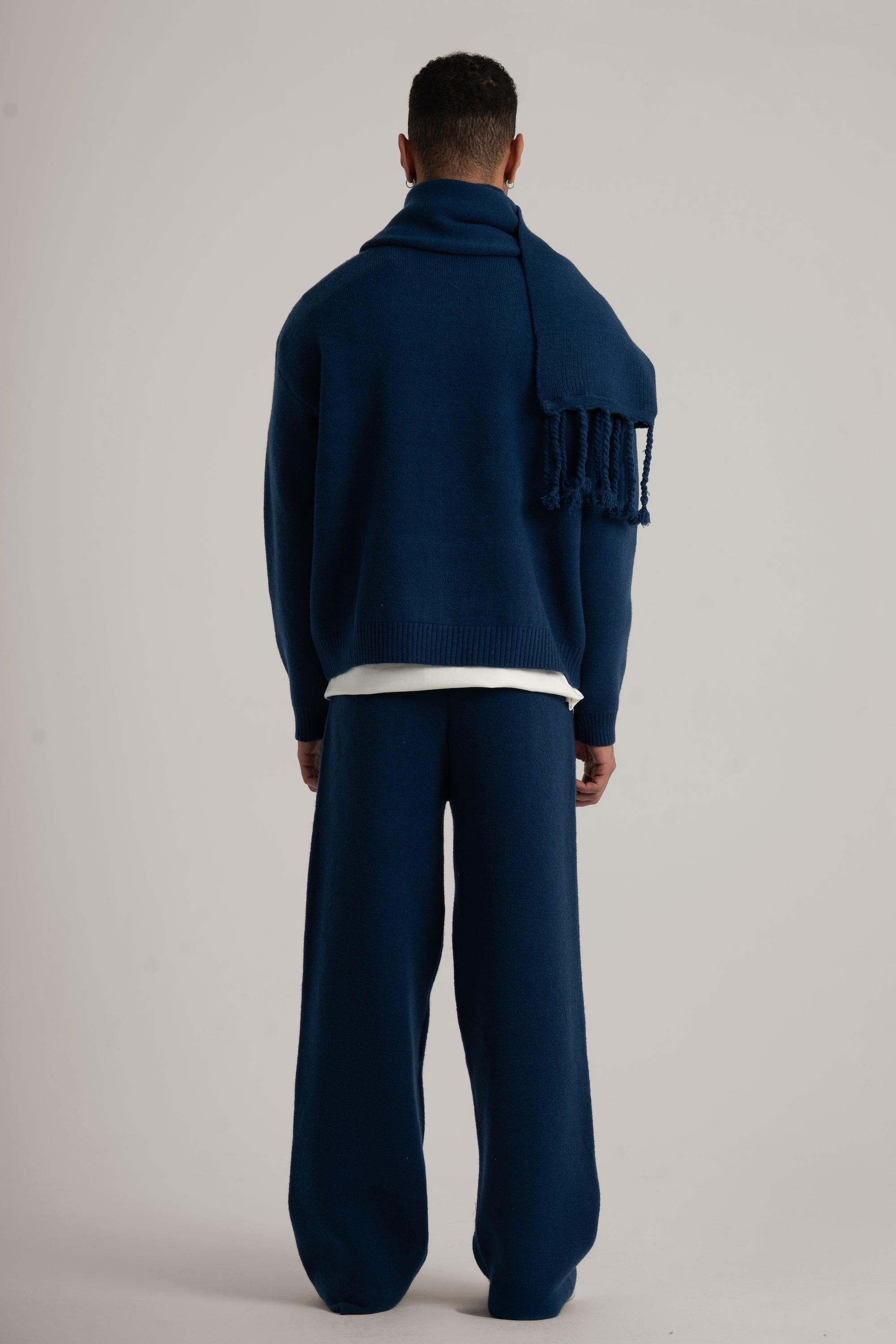 Navy Braided Wide Scarf