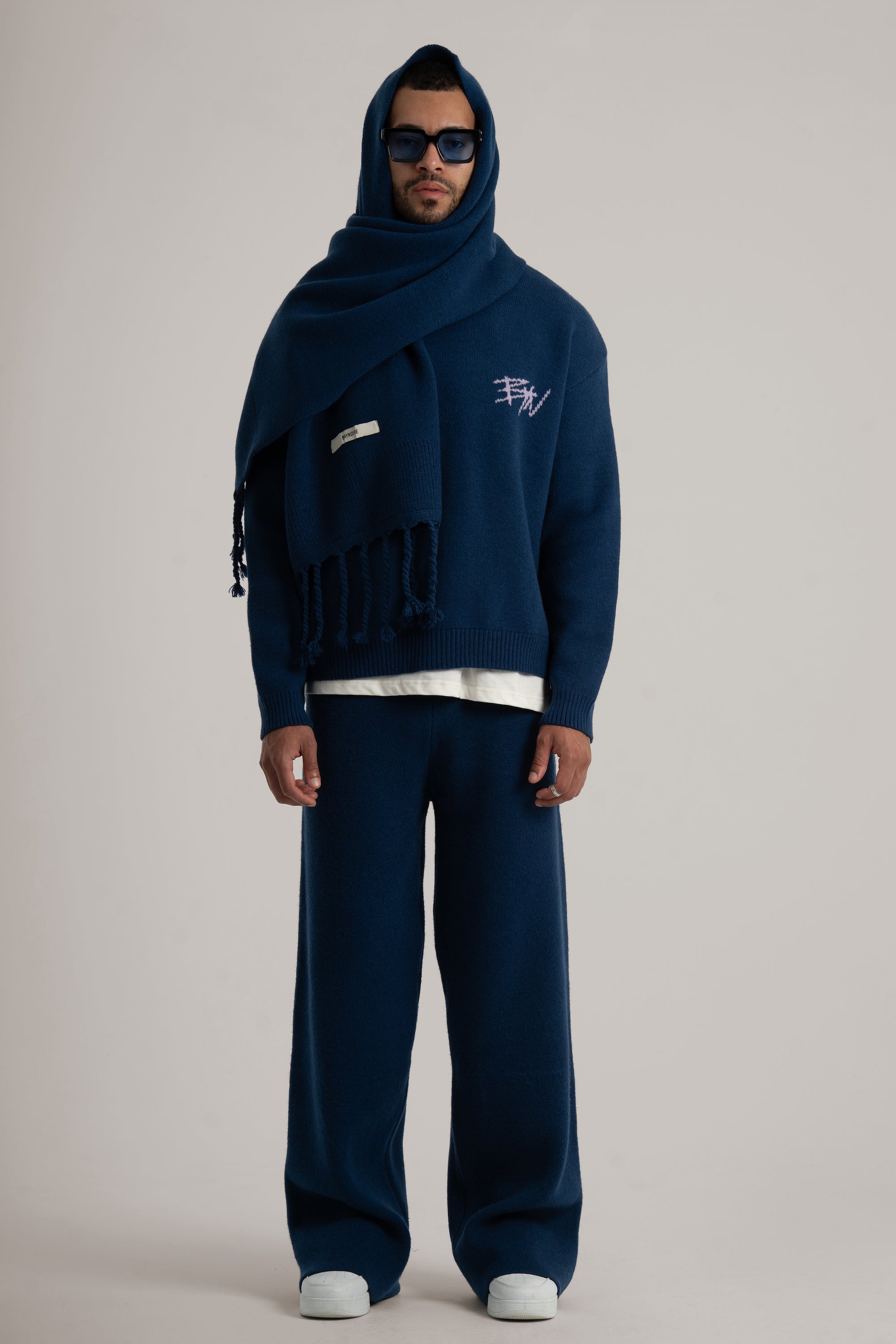 Navy Braided Wide Scarf