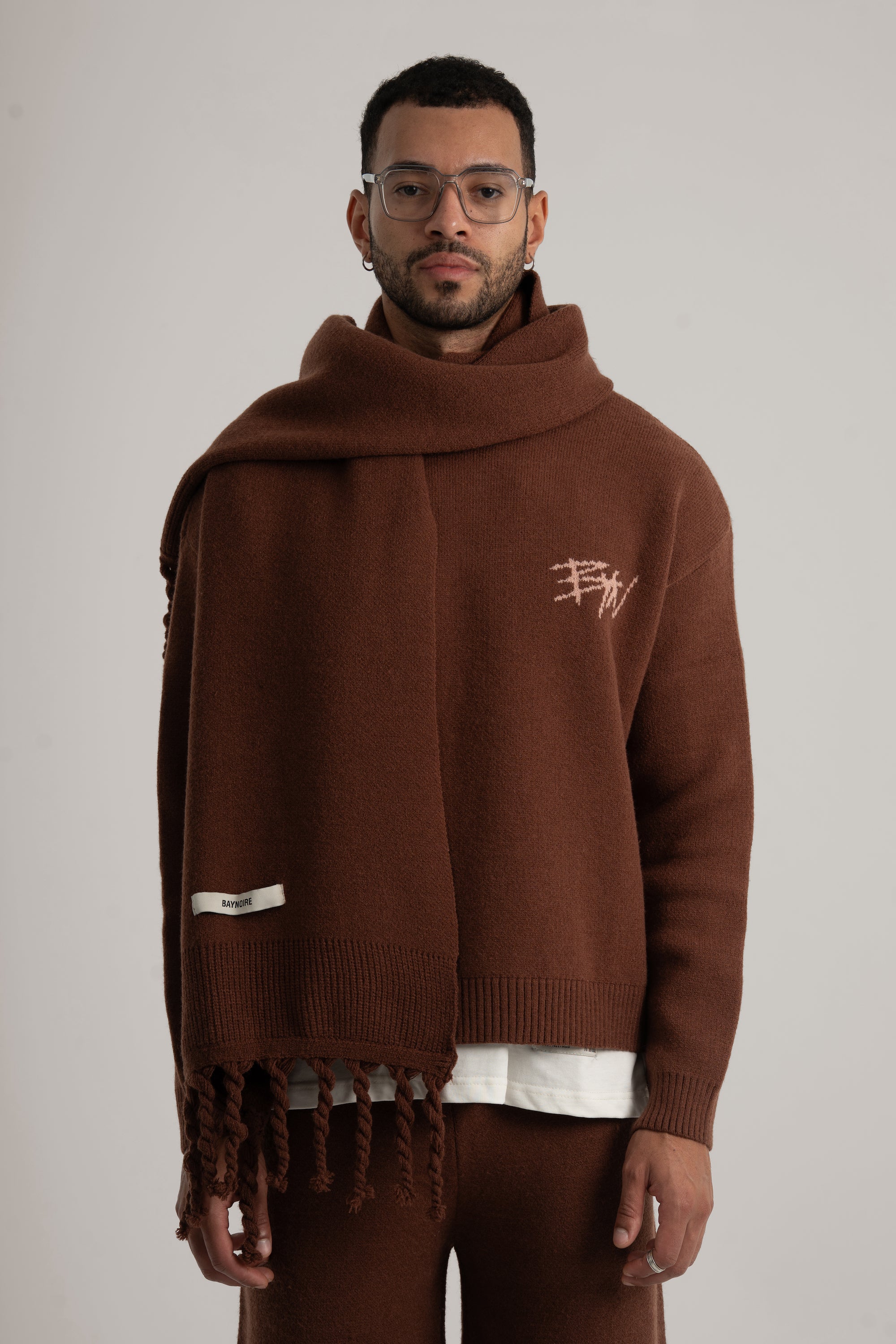 Brown Braided Wide Scarf