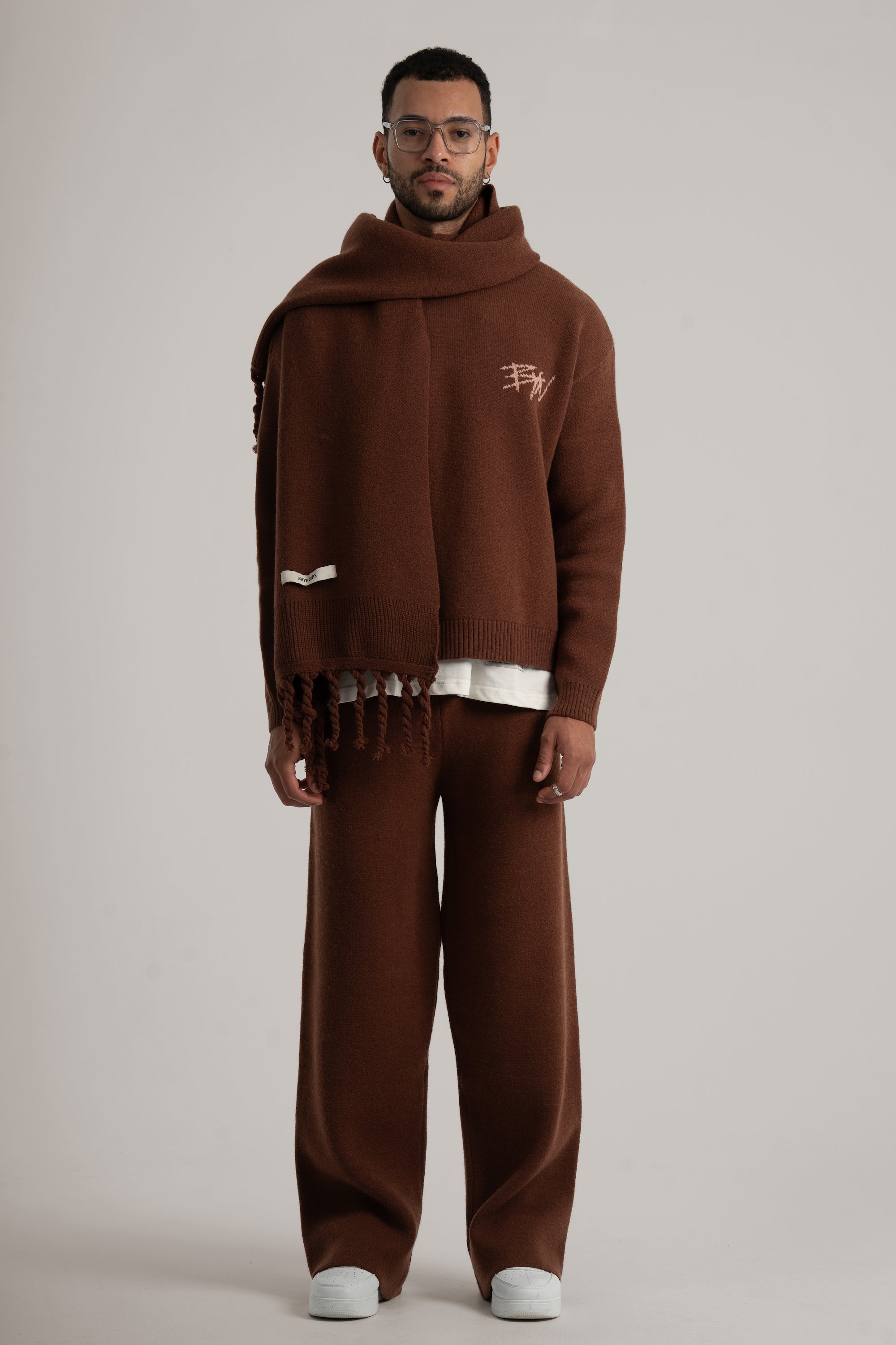 Brown Braided Wide Scarf