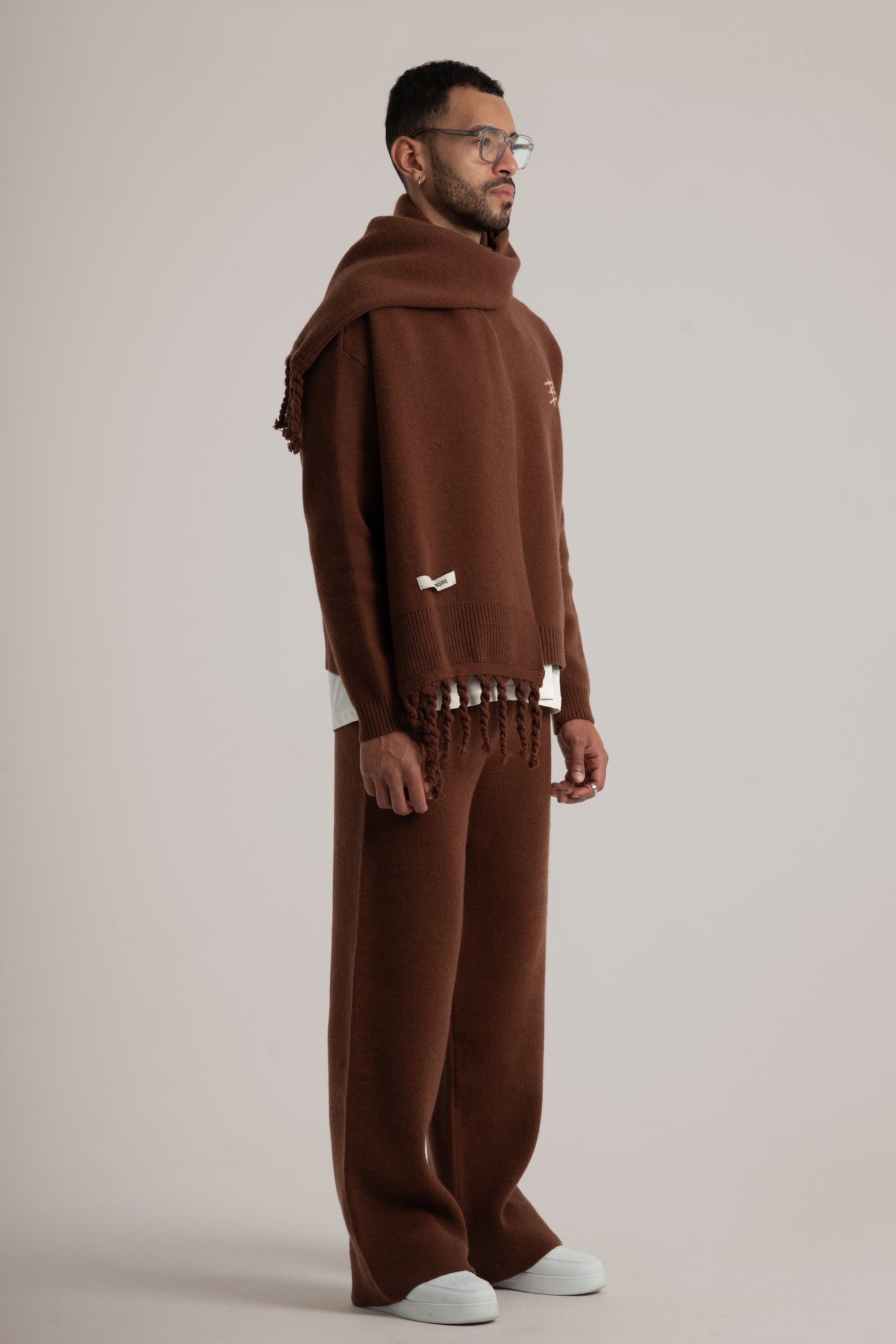 Brown Braided Wide Scarf