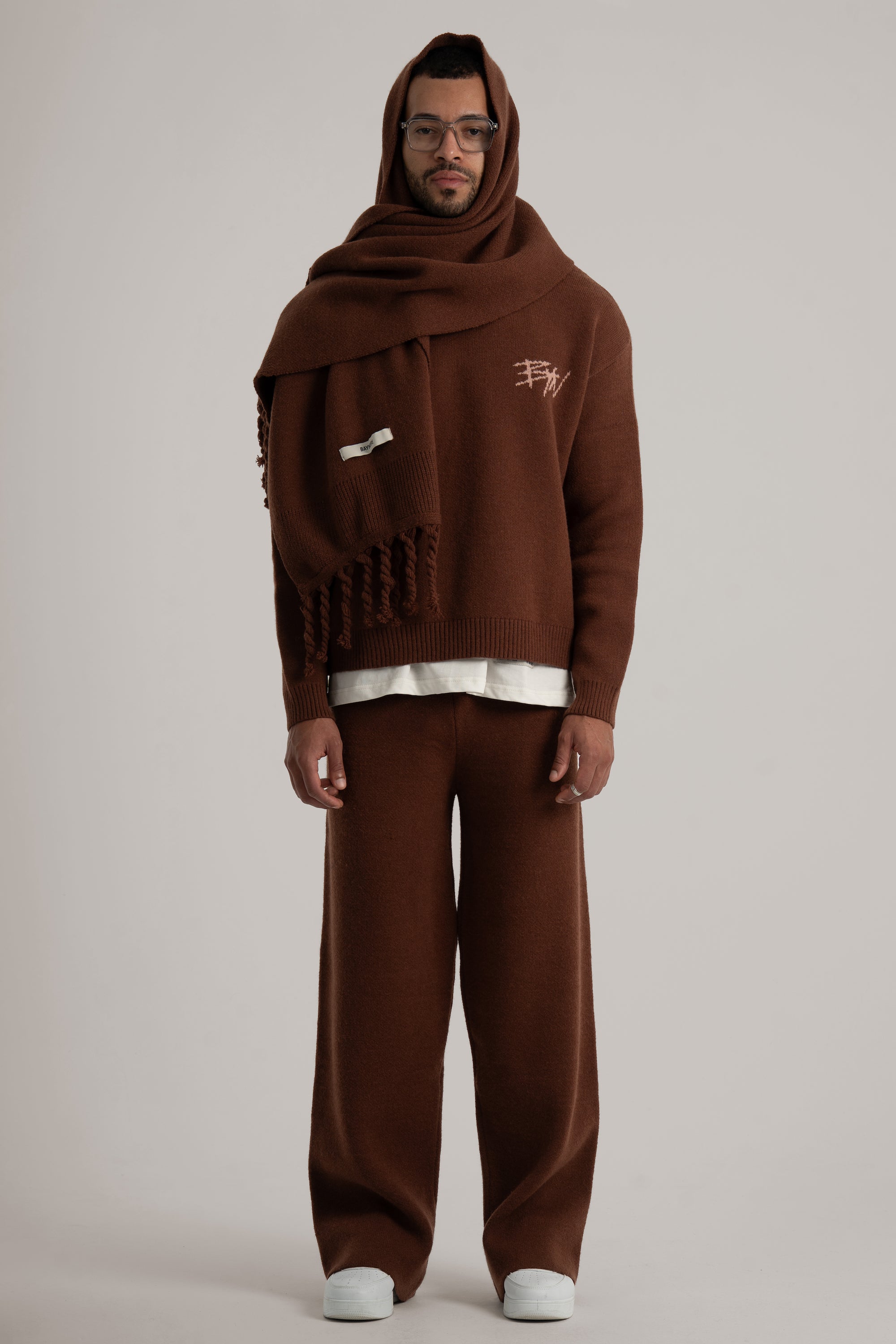 Brown Braided Wide Scarf