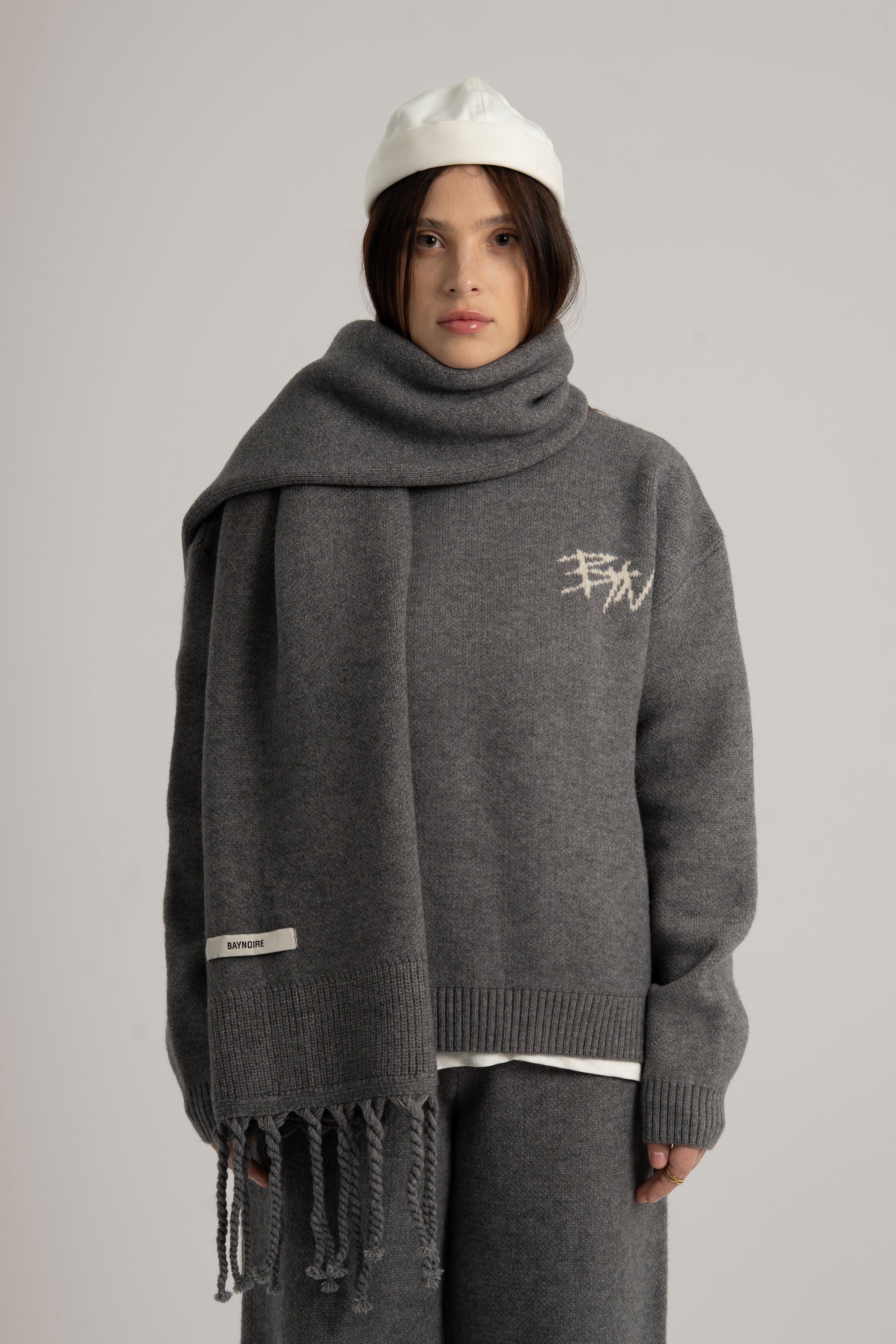 Grey Braided Wide Scarf