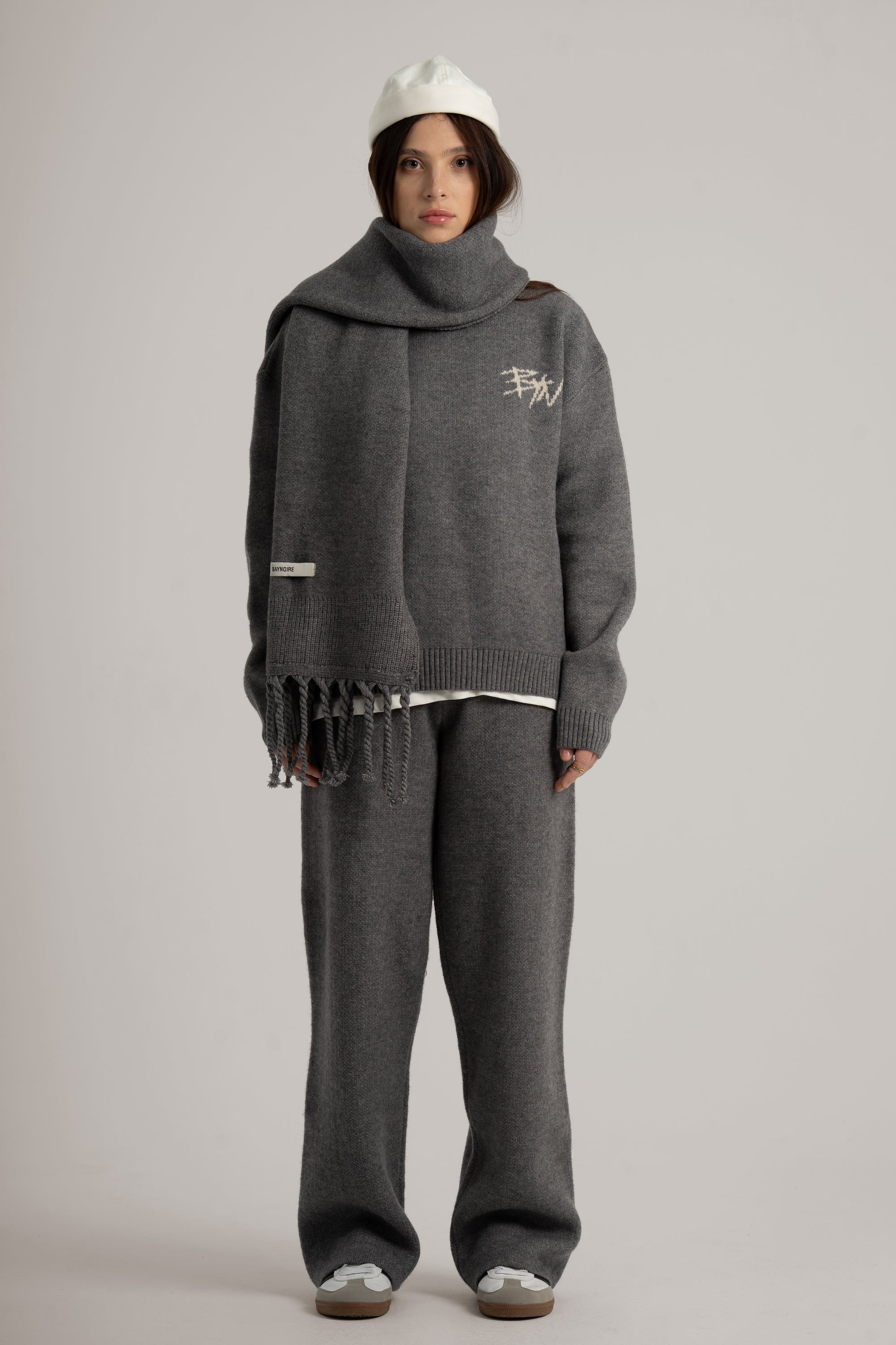 Grey Braided Wide Scarf