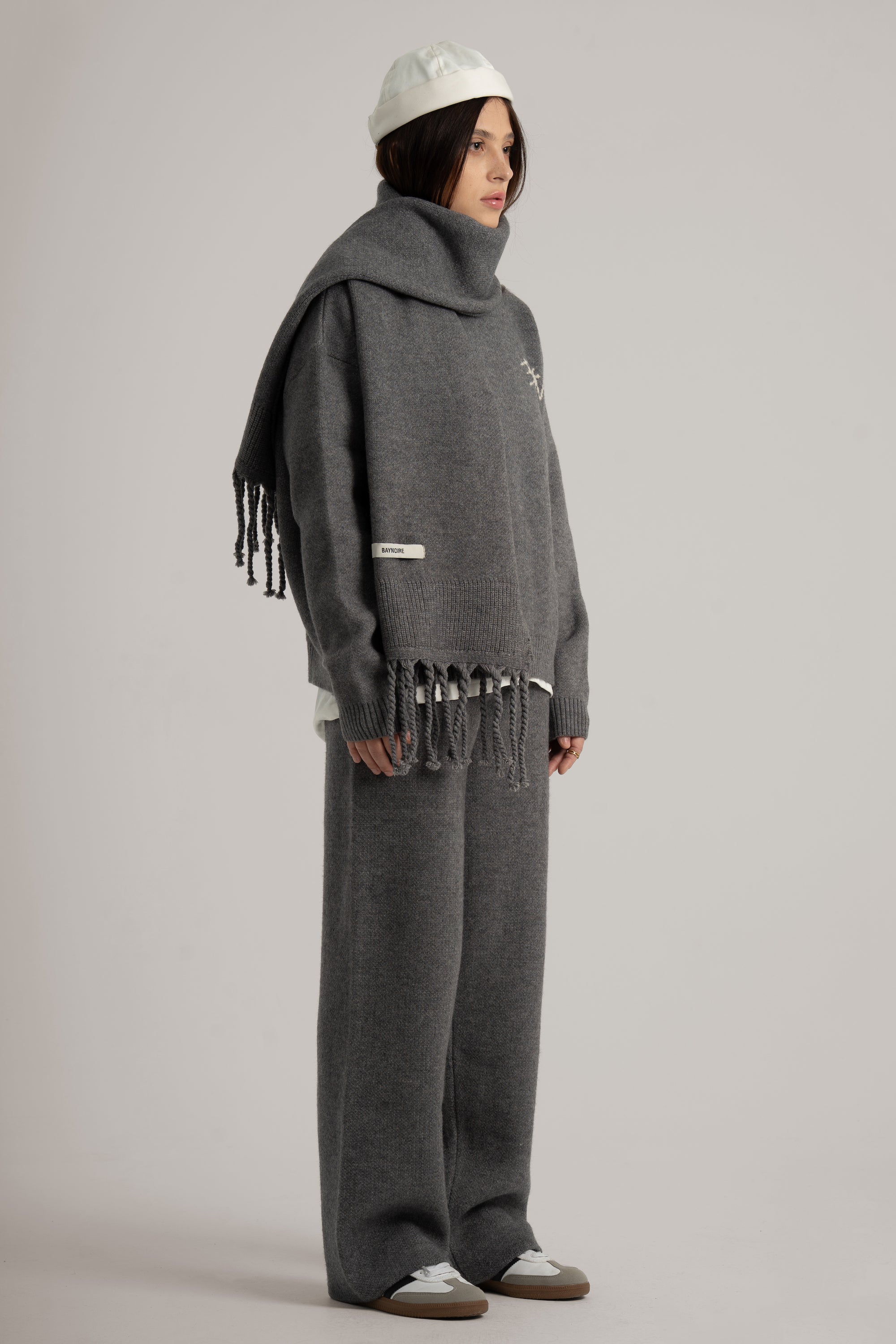 Grey Braided Wide Scarf