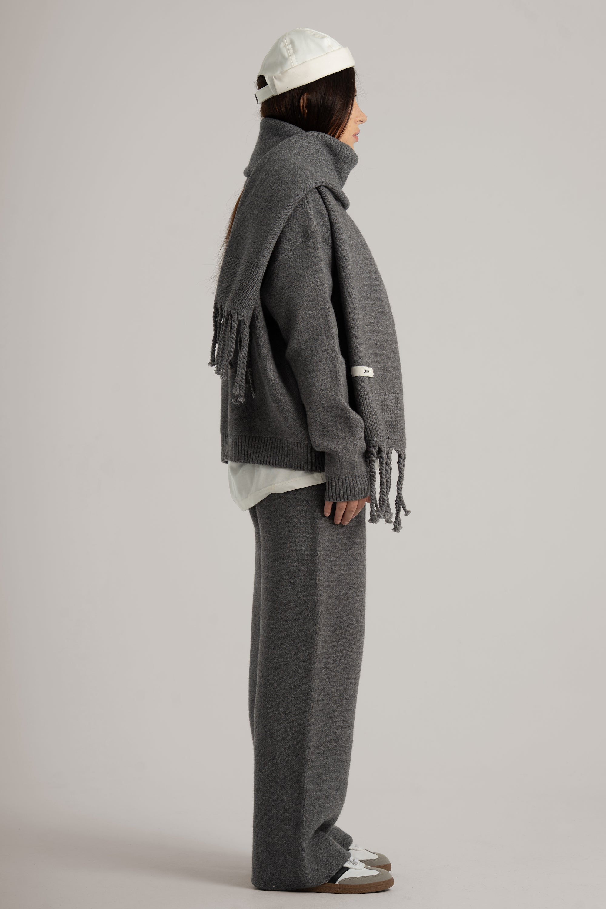 Grey Braided Wide Scarf