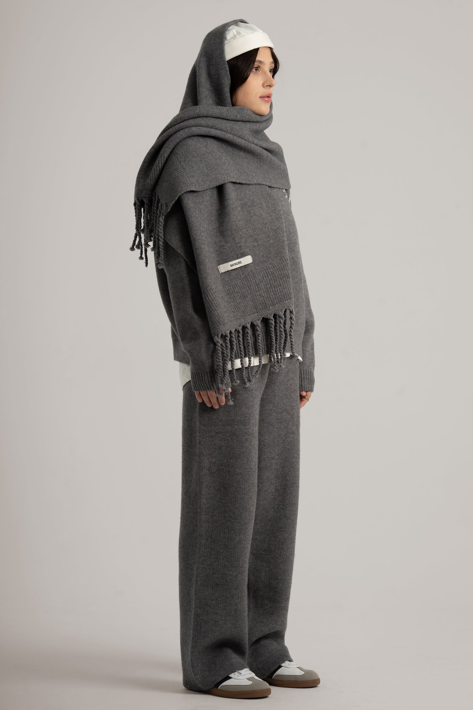 Grey Braided Wide Scarf