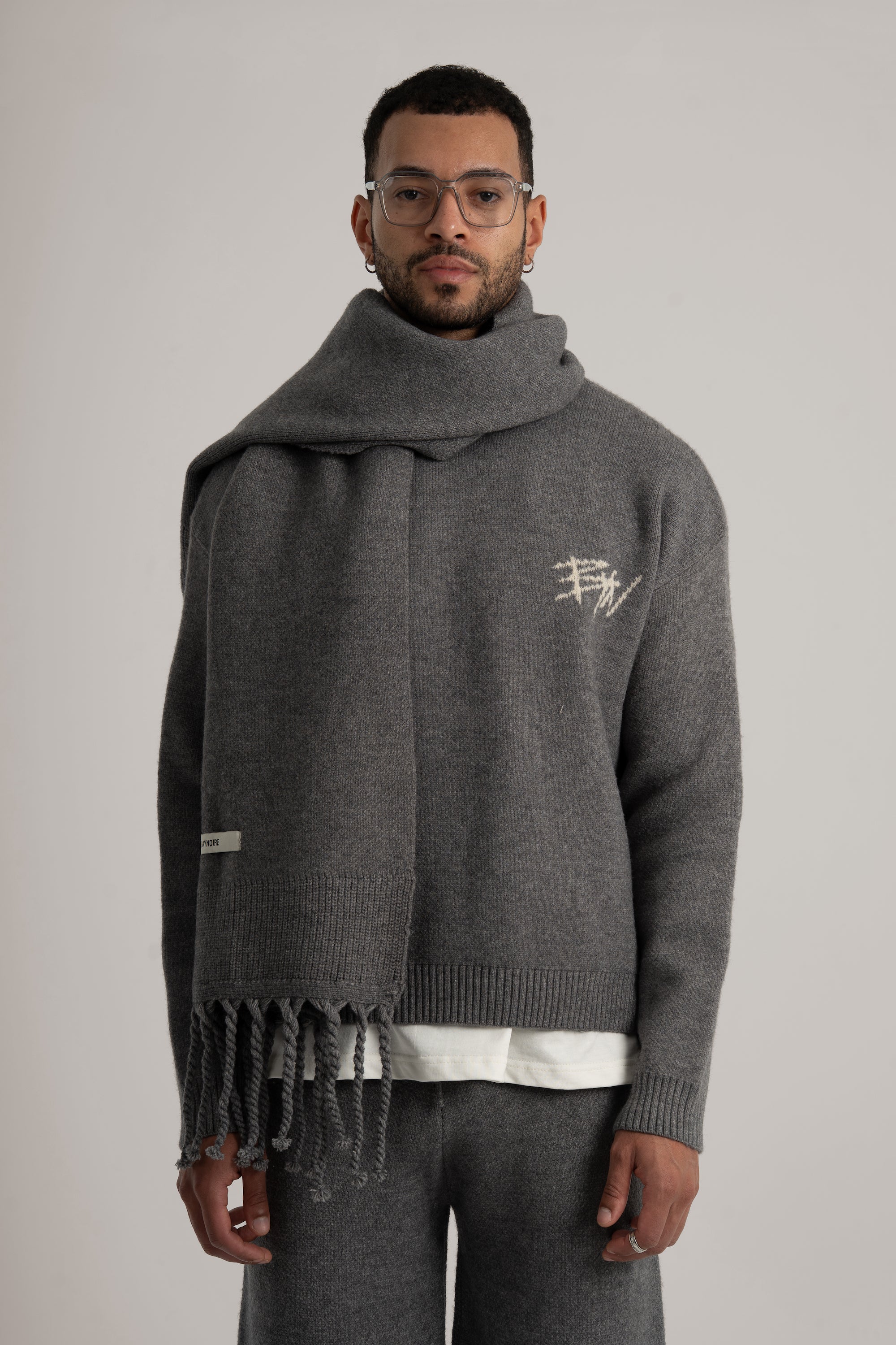 Grey Braided Wide Scarf