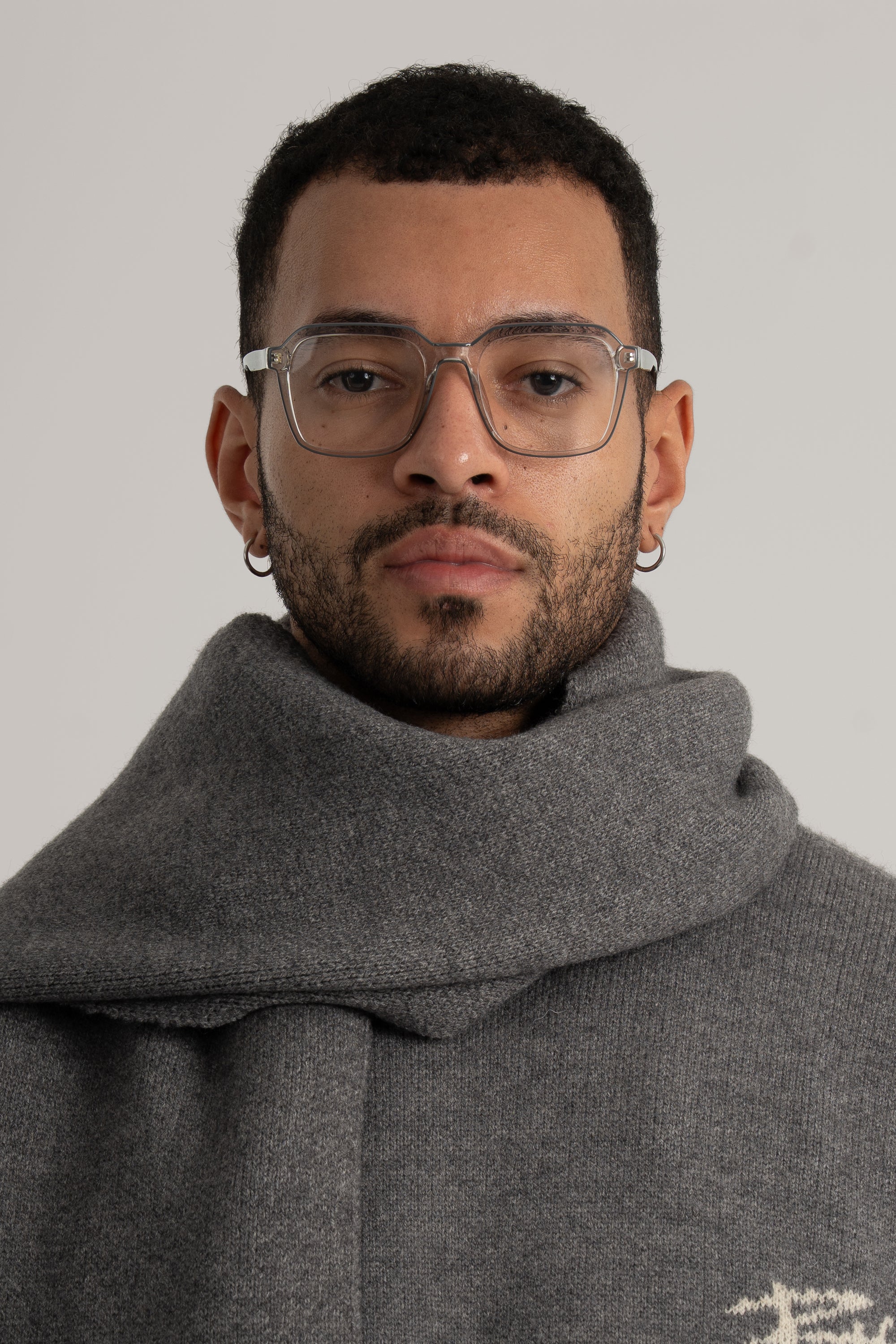 Grey Braided Wide Scarf