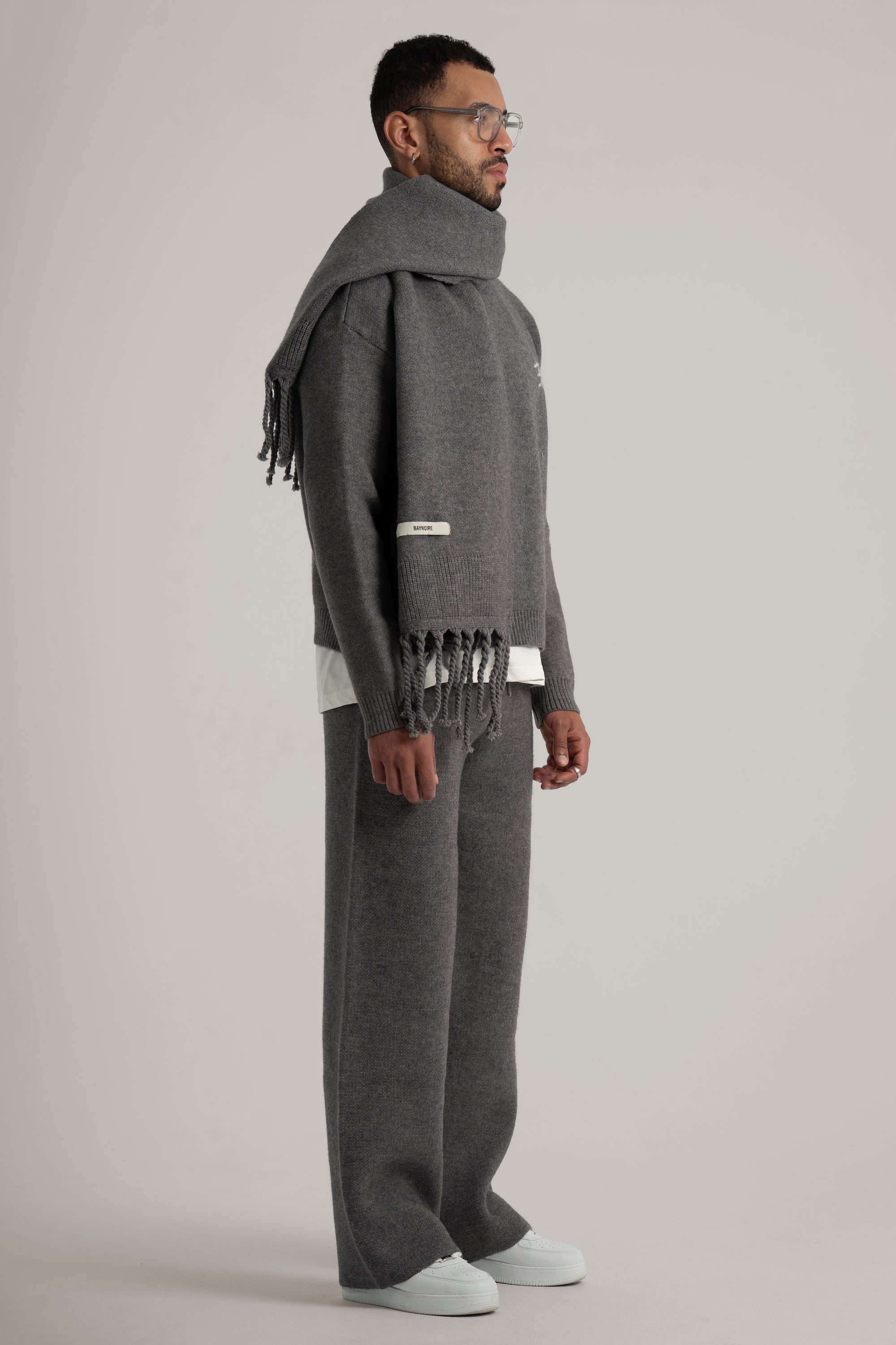 Grey Braided Wide Scarf