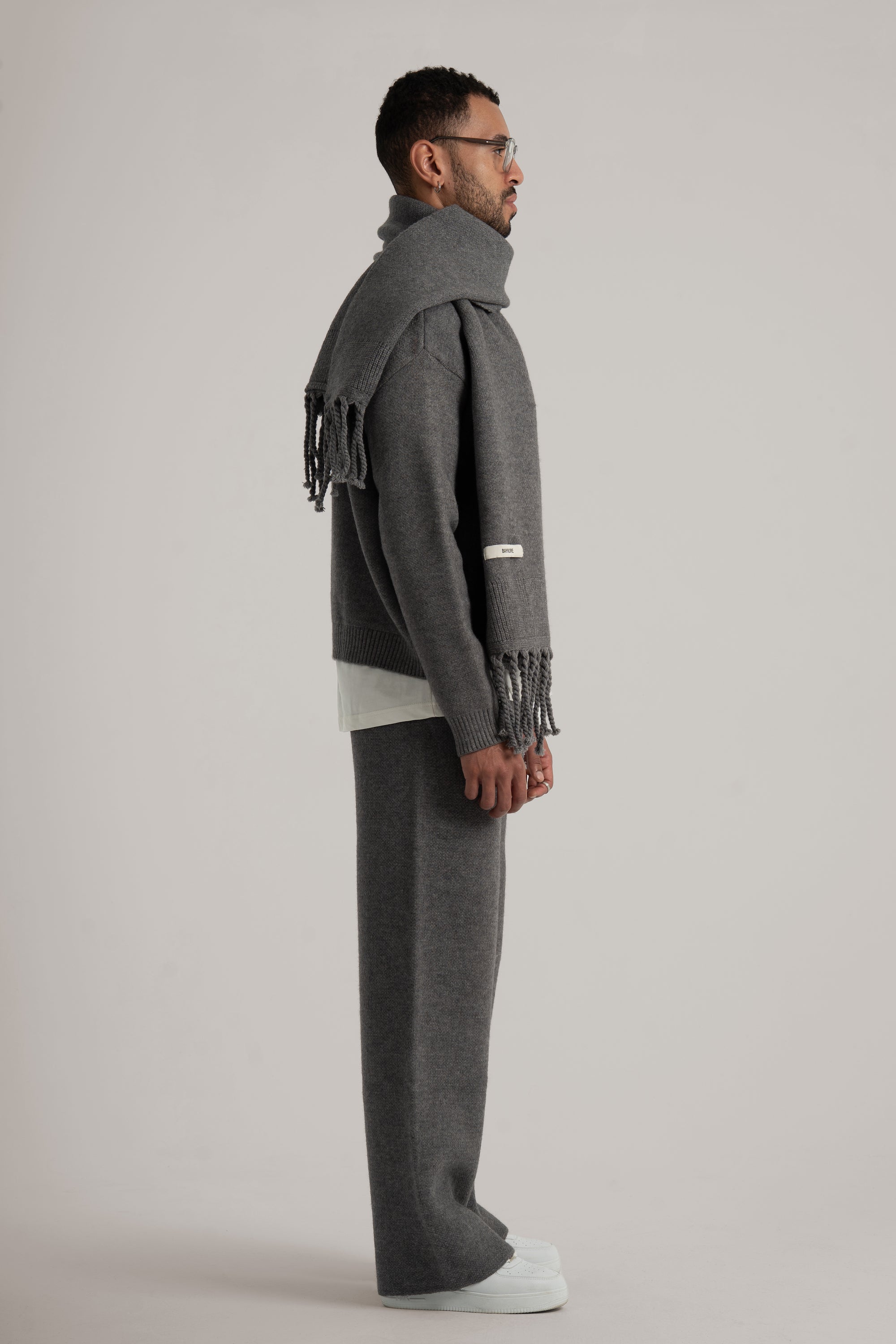 Grey Braided Wide Scarf