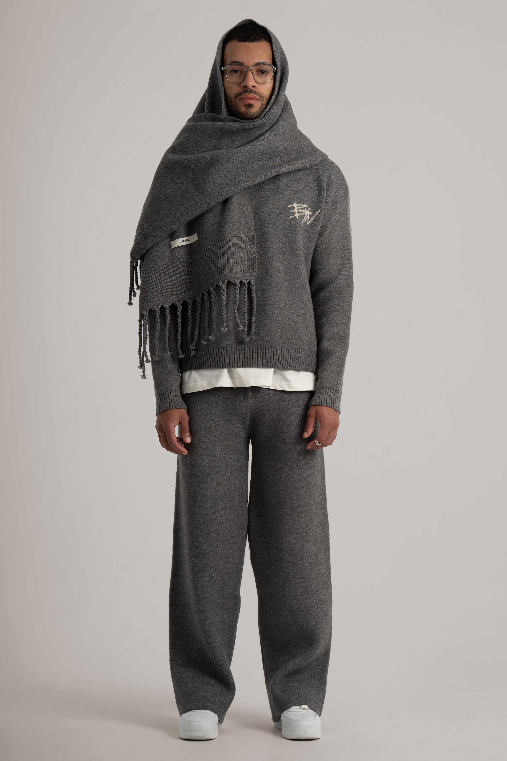 Grey Braided Wide Scarf