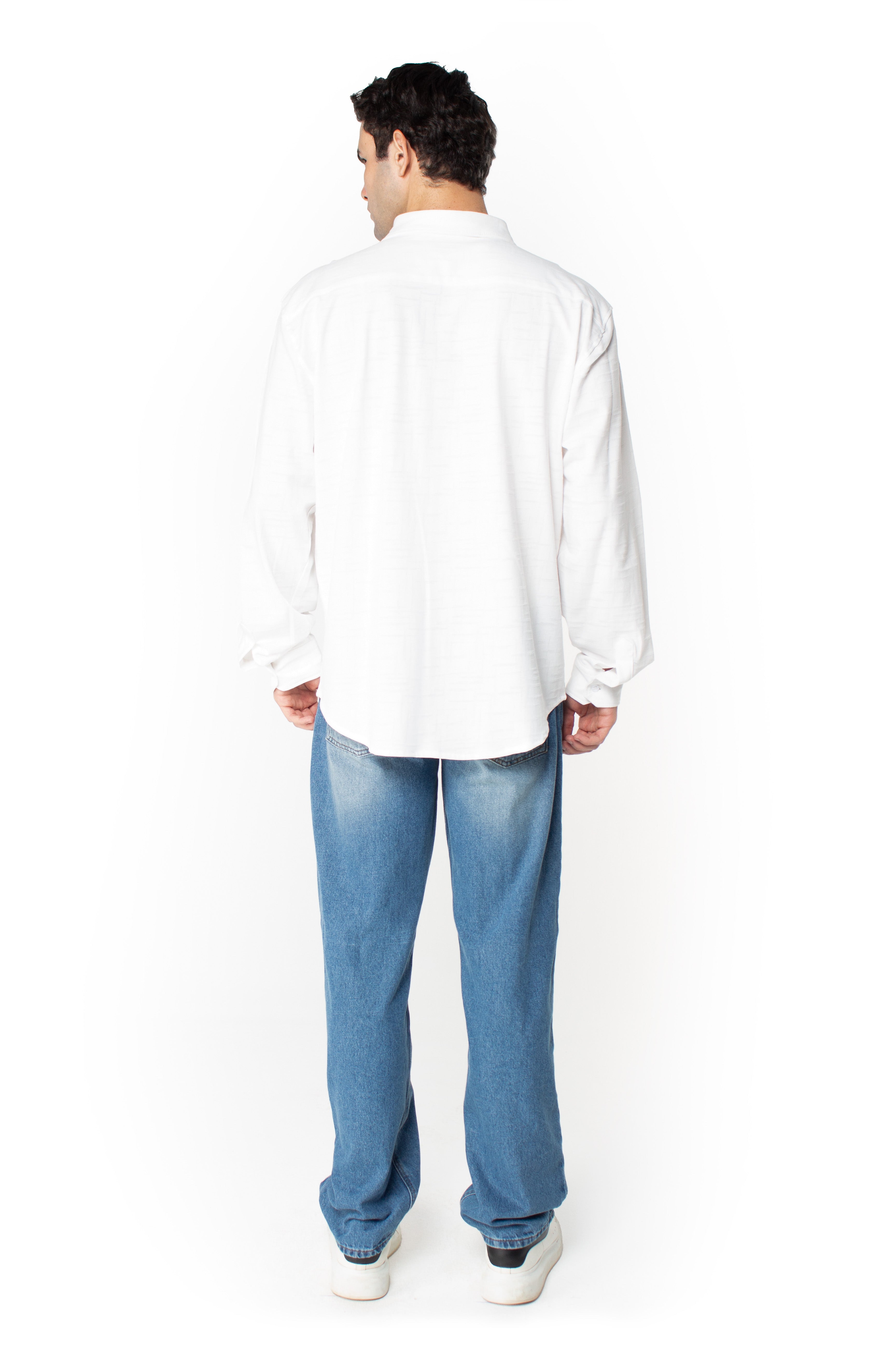 White Jacquard Long-Sleeve Shirt