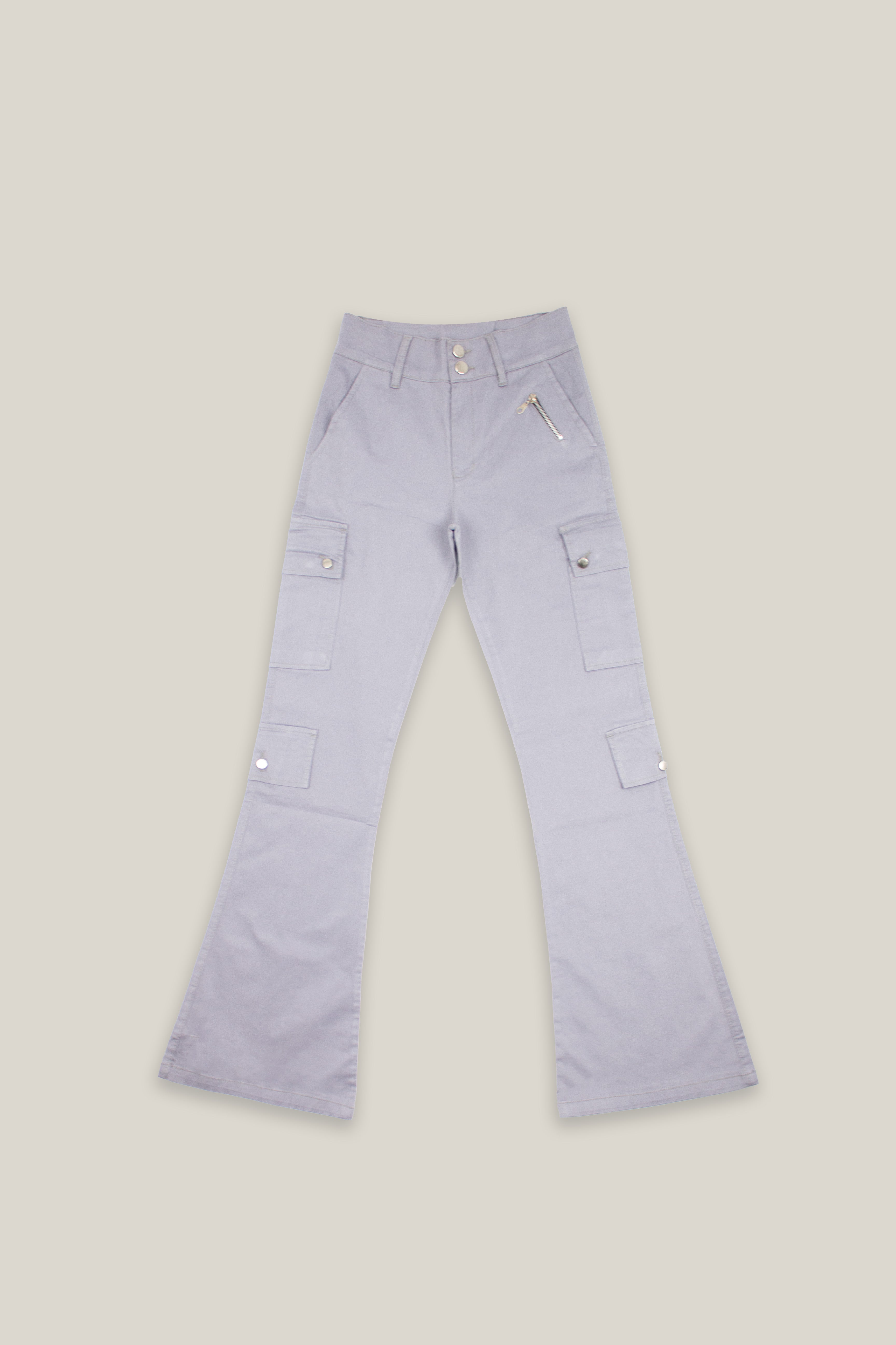 Grey Wide Leg Cargo Pants
