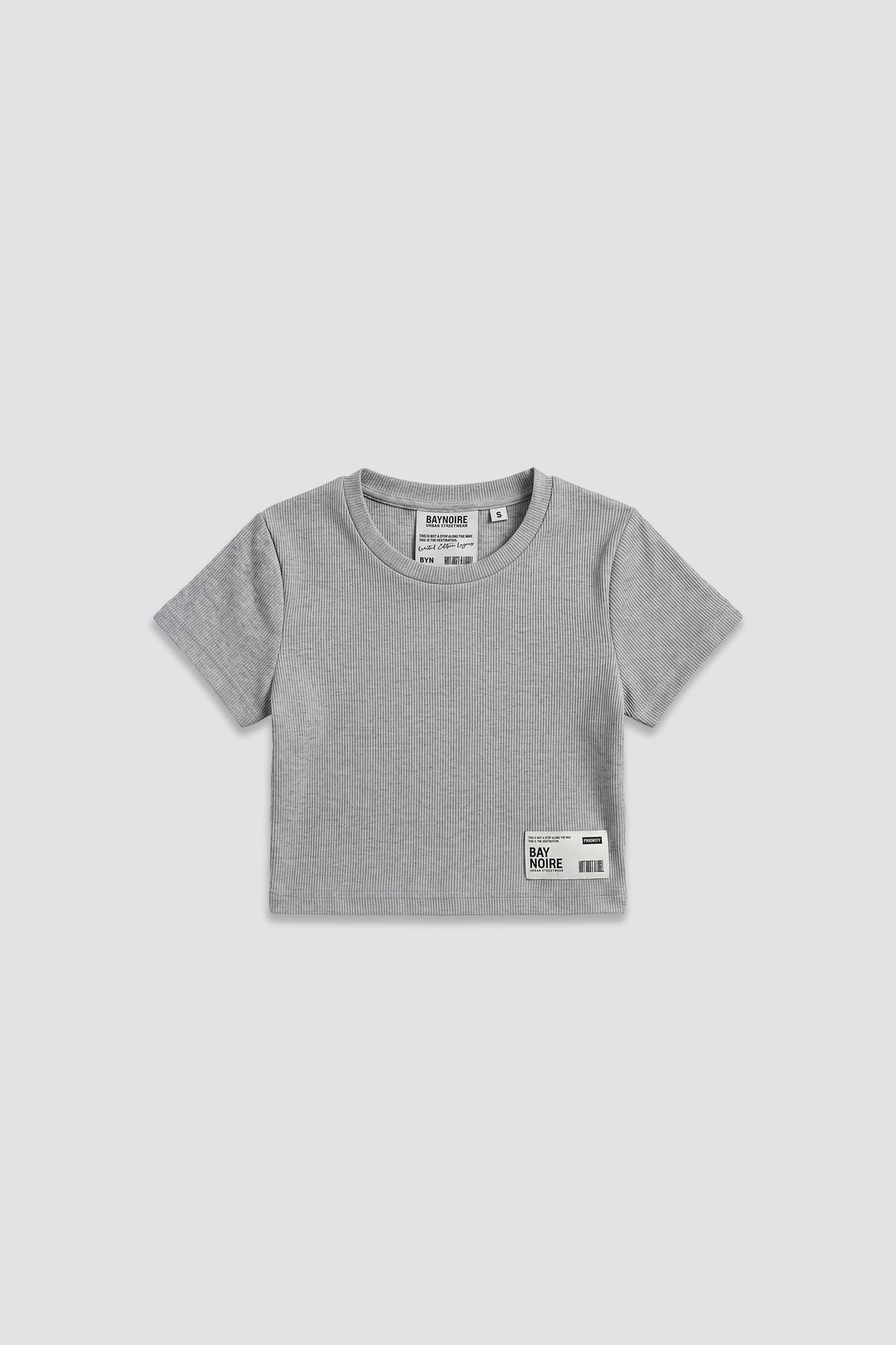 Grey Ribbed Cropped T-Shirt