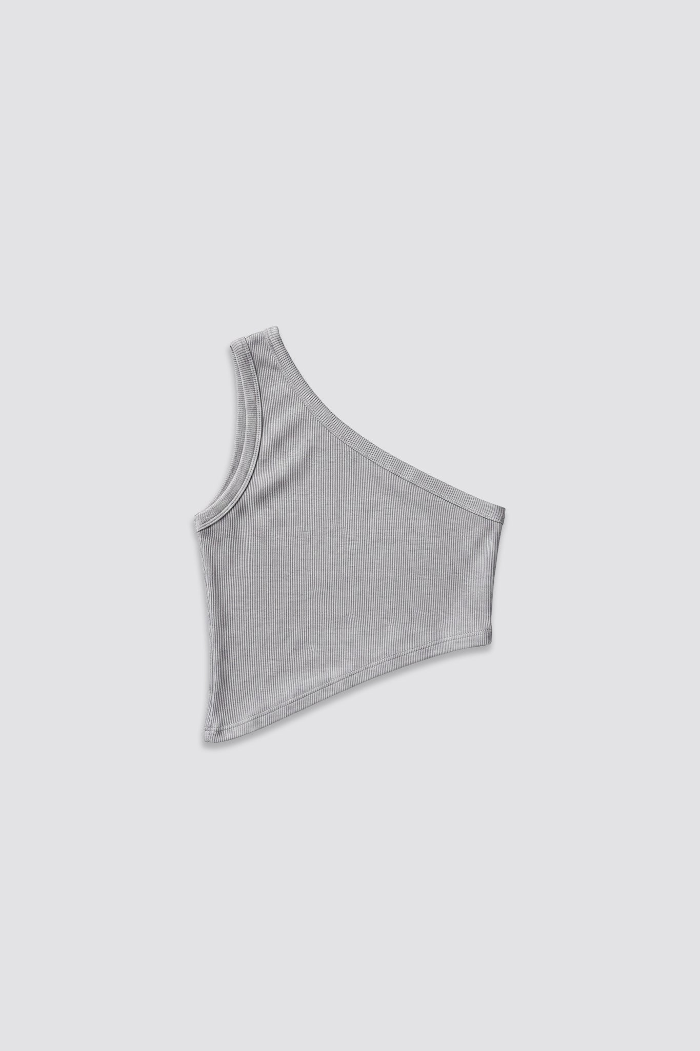 Grey Ribbed One Shoulder Crop Top