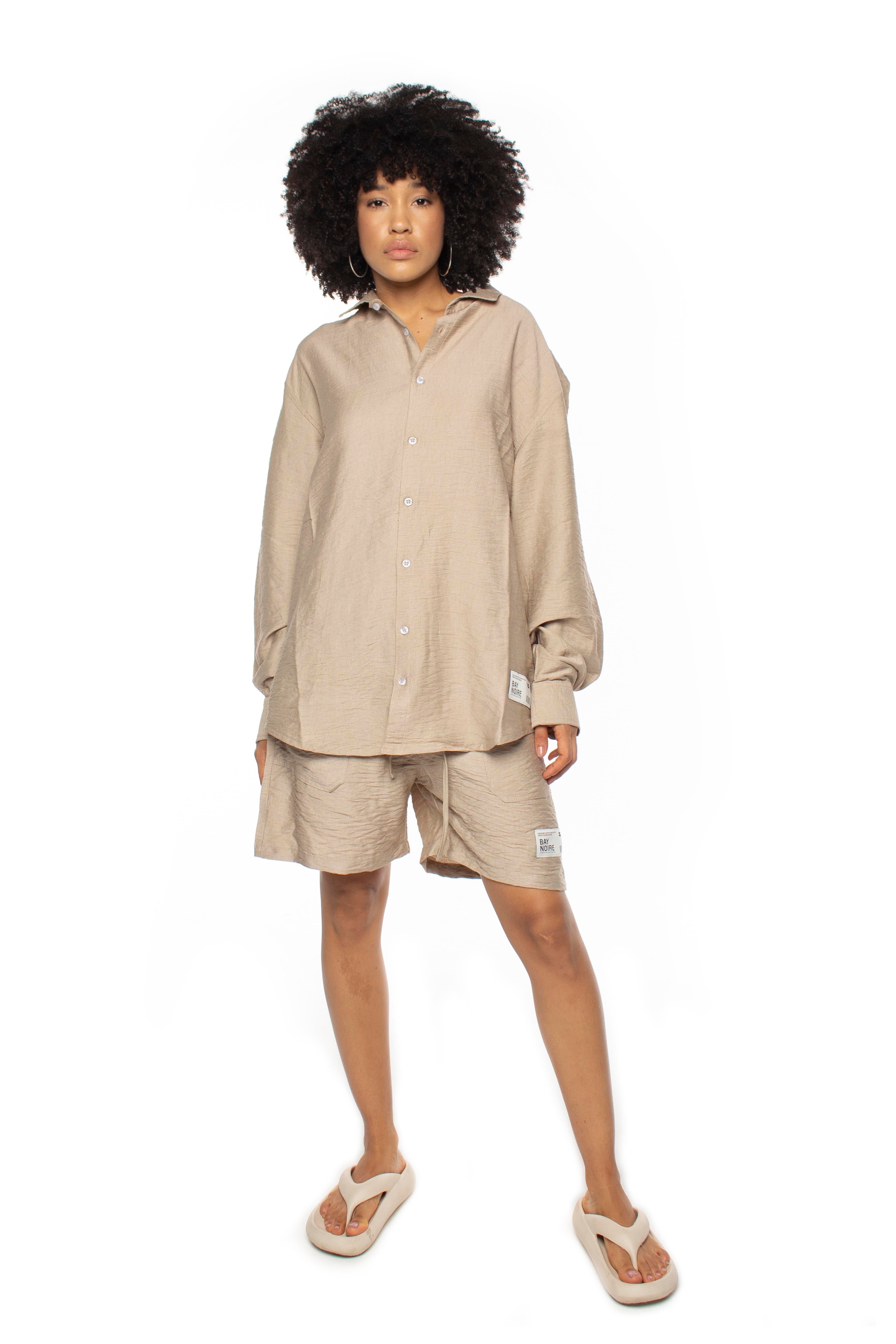 Dark Beige Oversized Linen Shirt V2