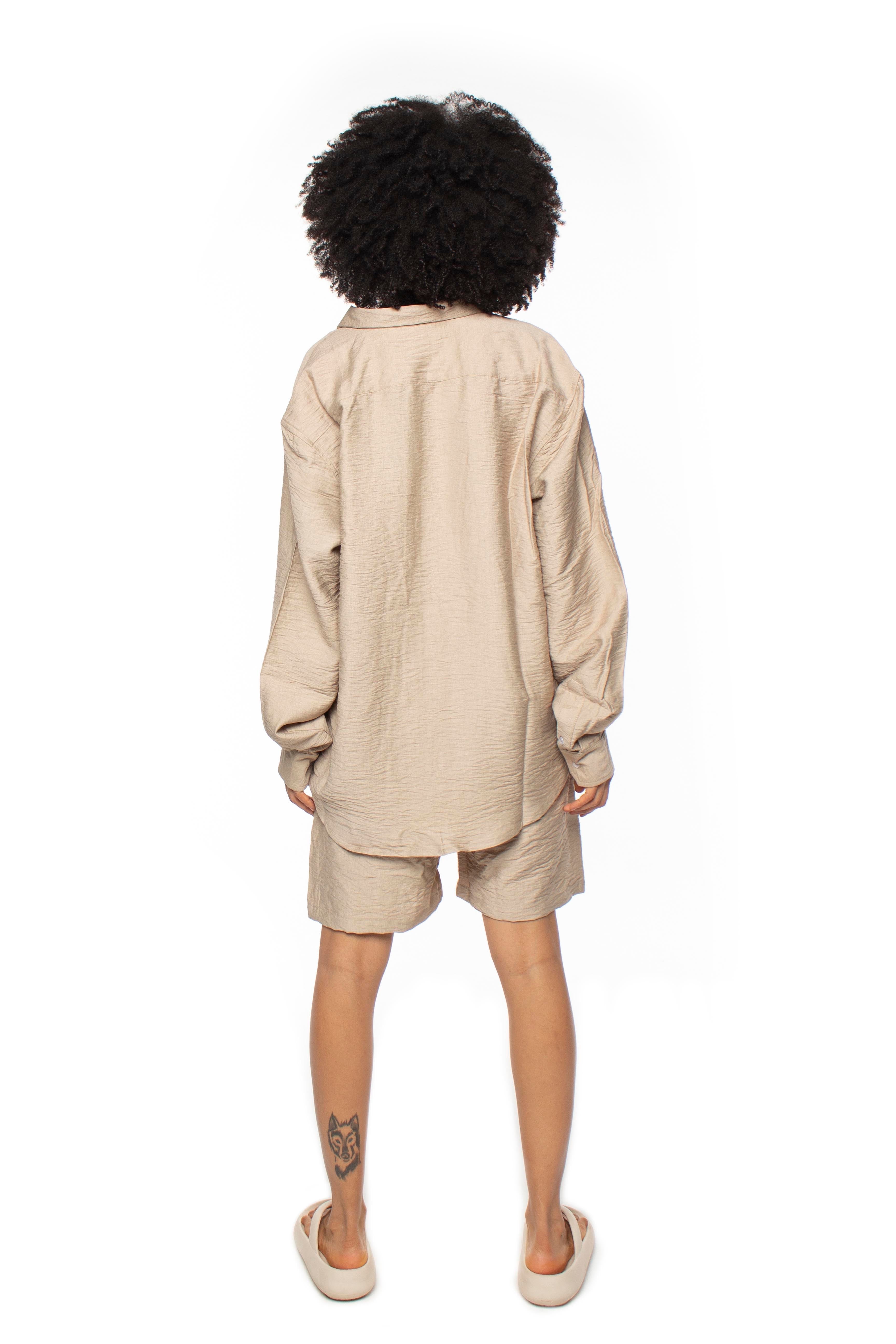 Dark Beige Oversized Linen Shirt V2