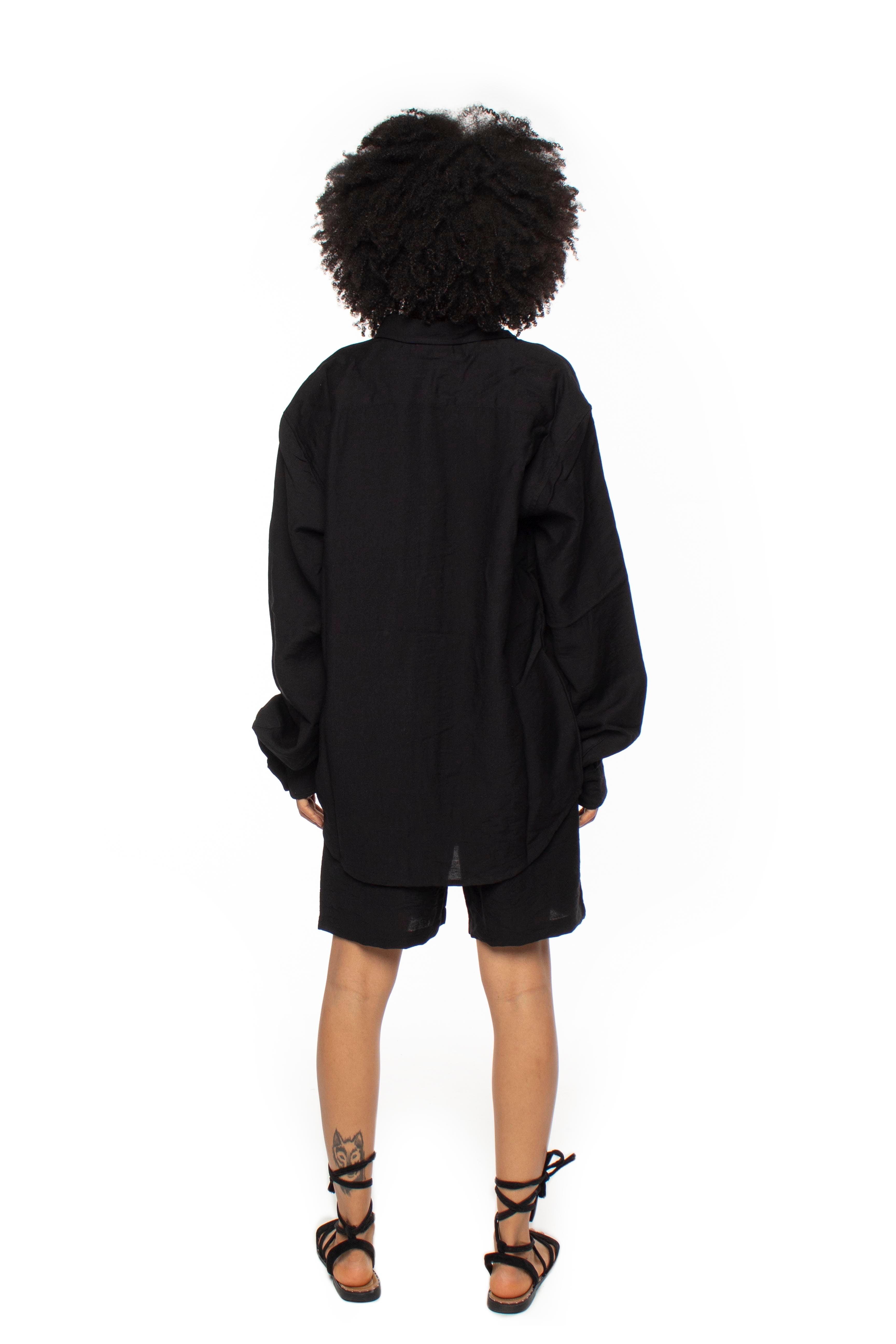 Black Oversized Linen Shirt V2