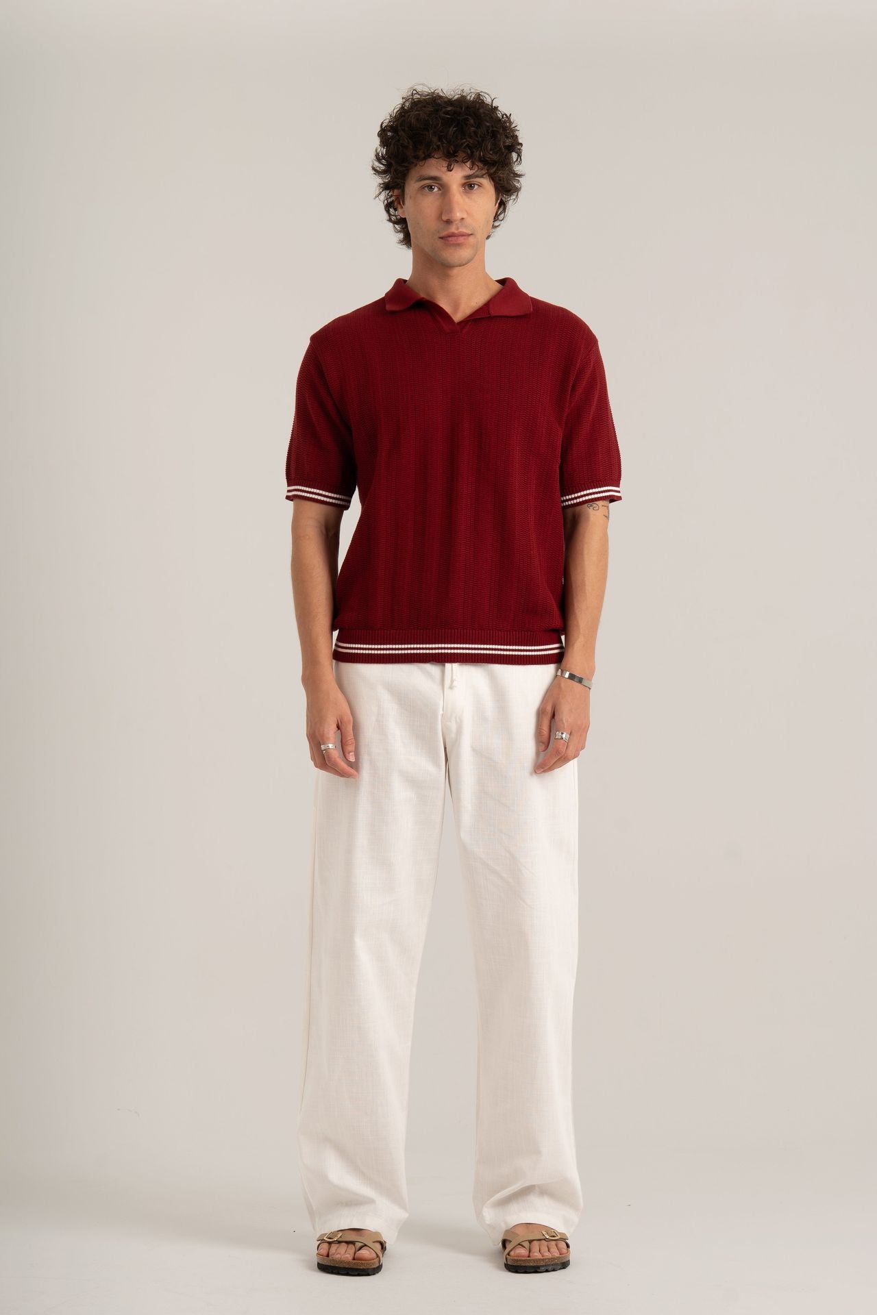 Burgundy Knitted Polo Shirt