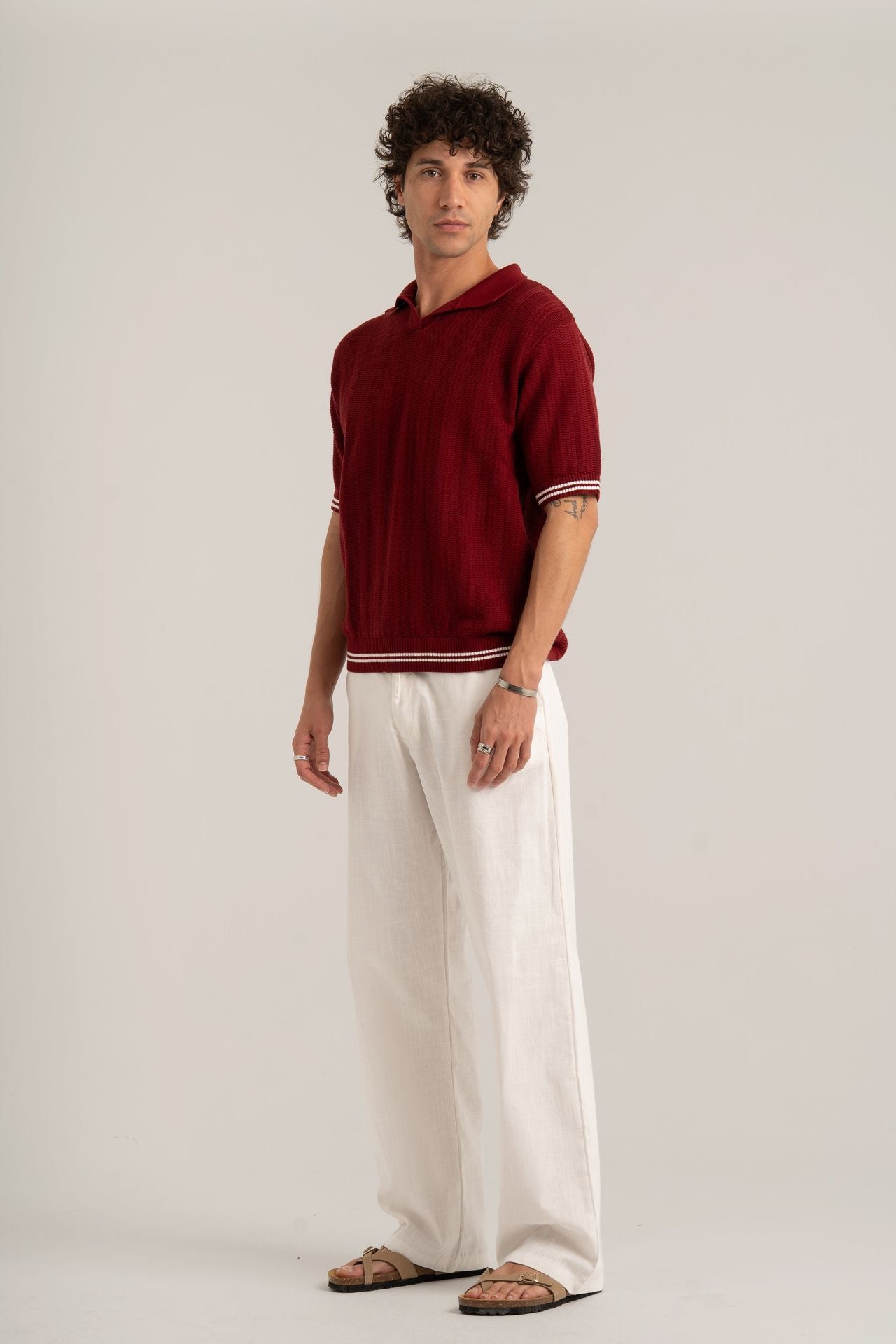 Burgundy Knitted Polo Shirt