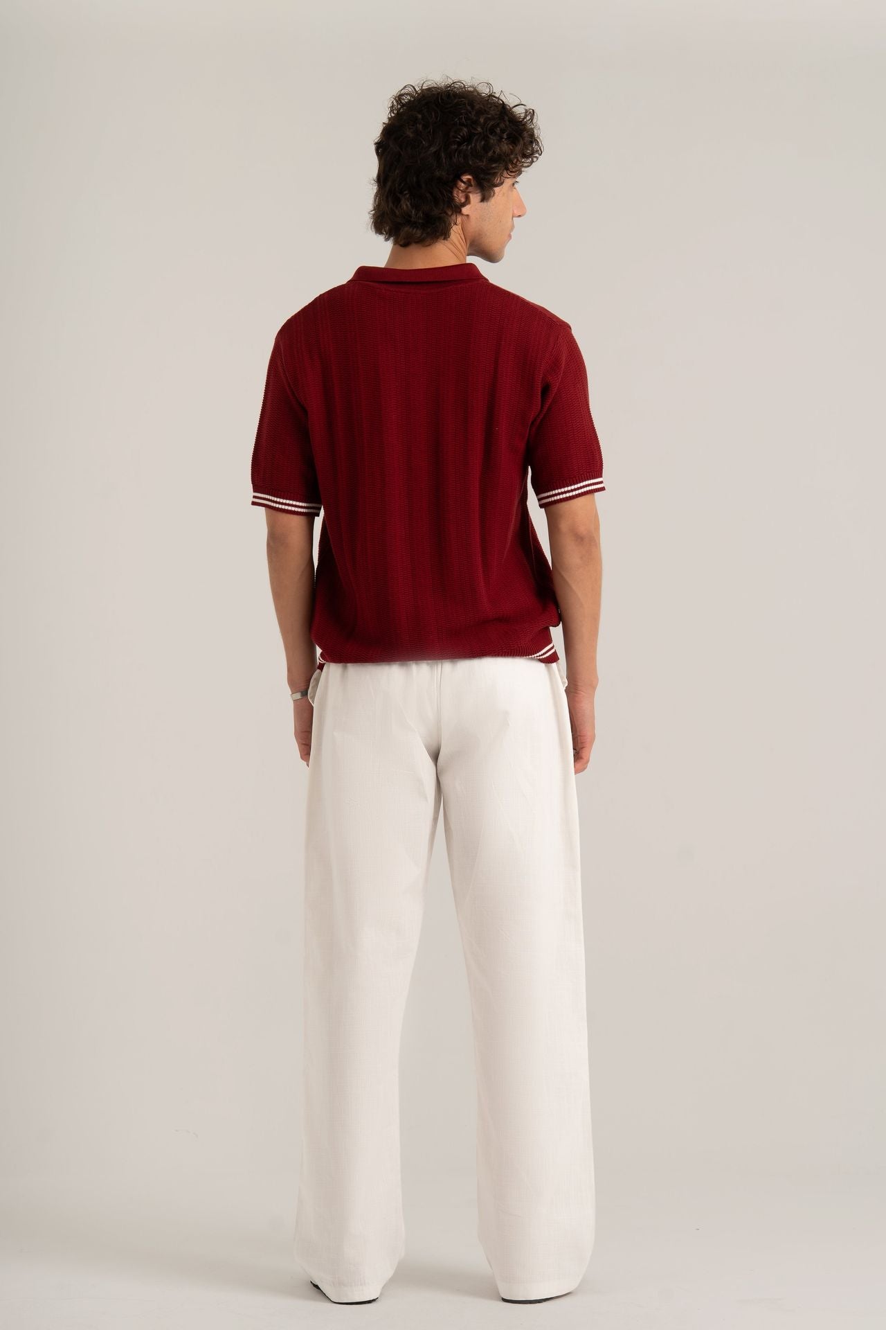 Burgundy Knitted Polo Shirt