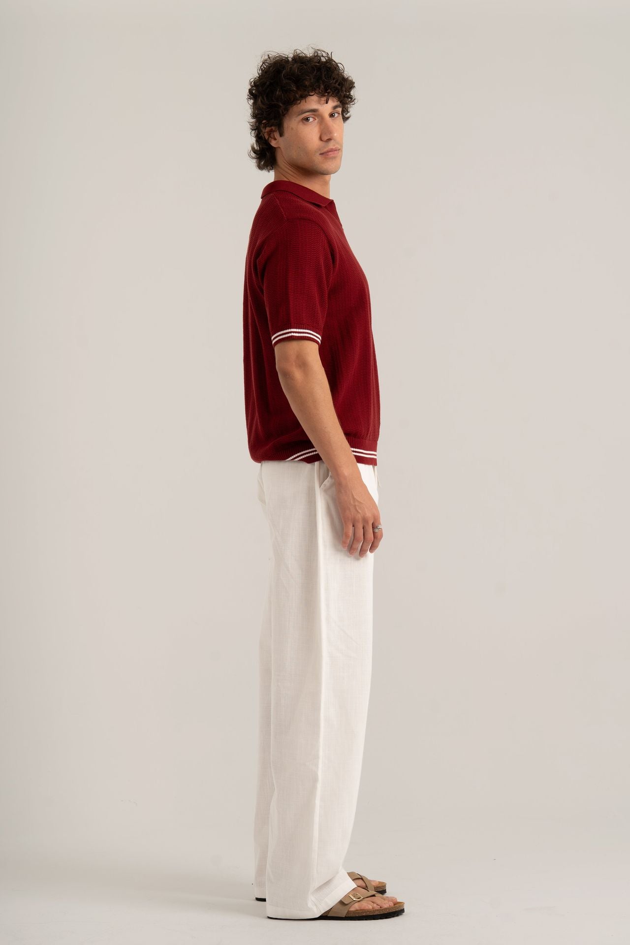 Burgundy Knitted Polo Shirt