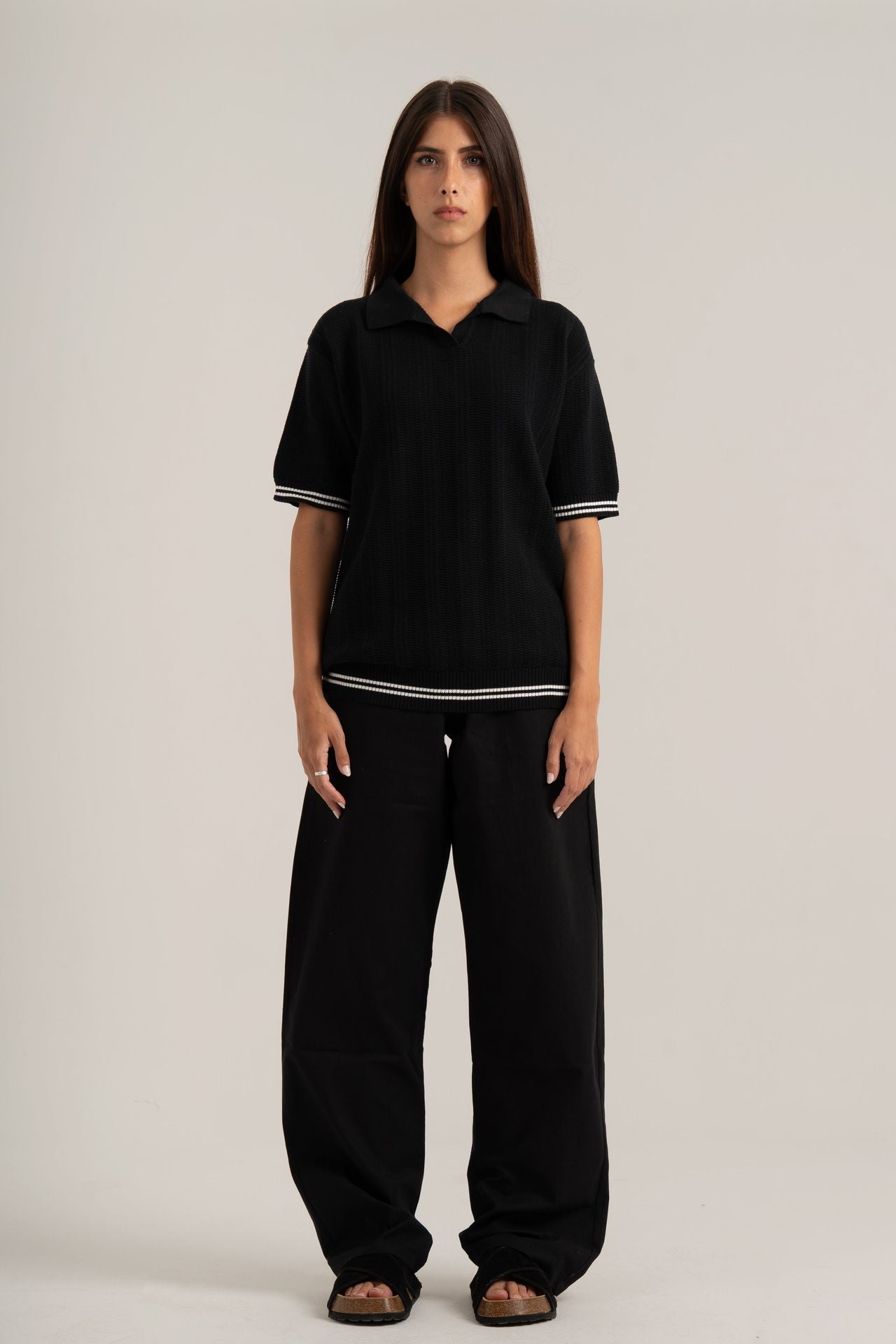 Black Knitted Polo Shirt