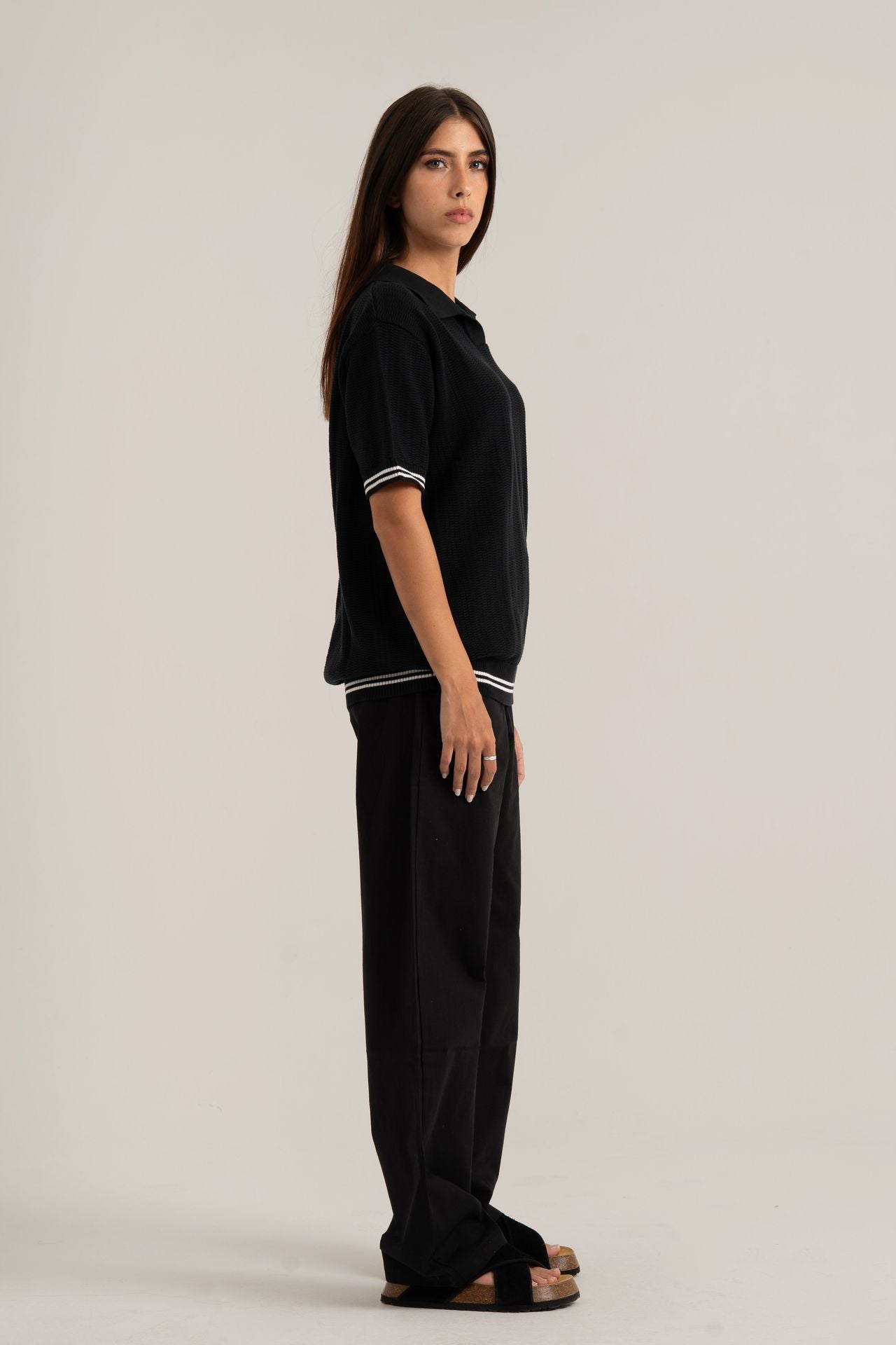 Black Knitted Polo Shirt